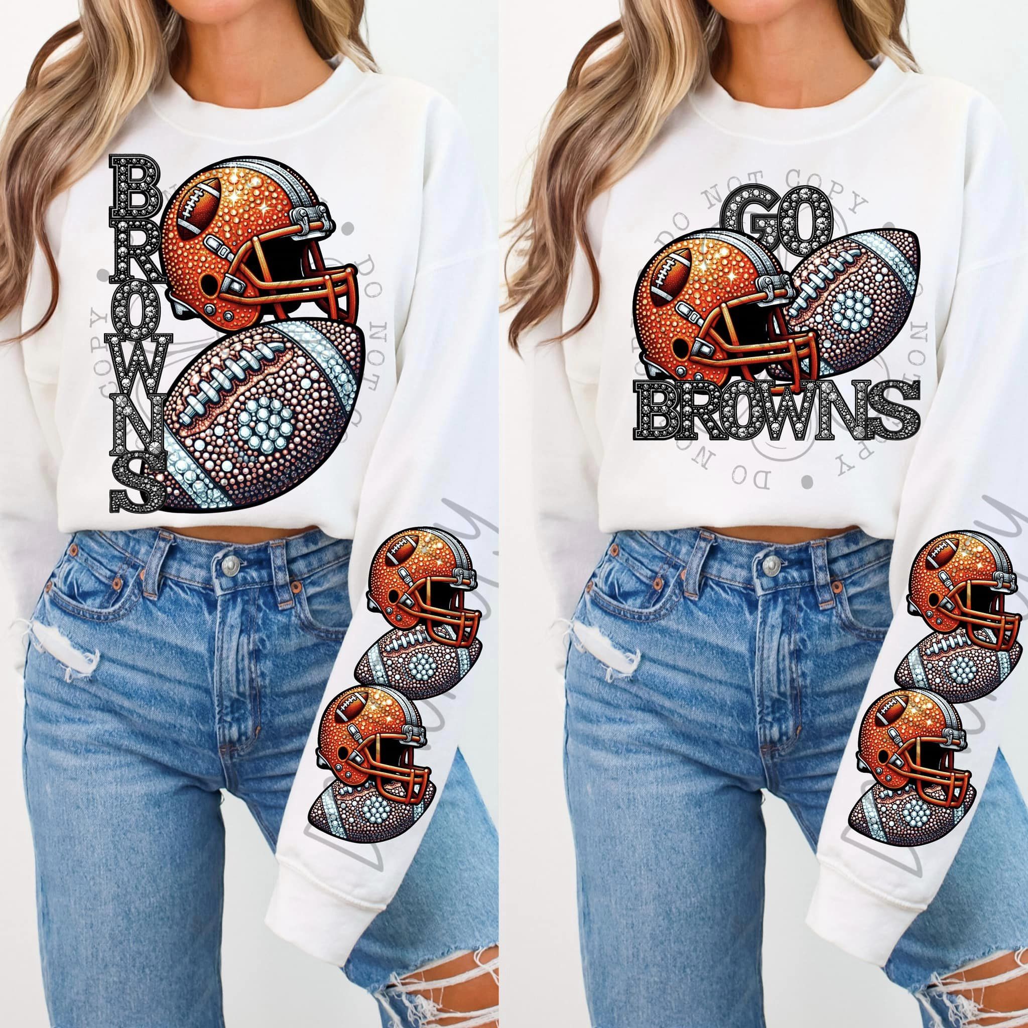 BLING BROWN CREWNECK SWEATSHIRT W/ SLEEVE PRINT