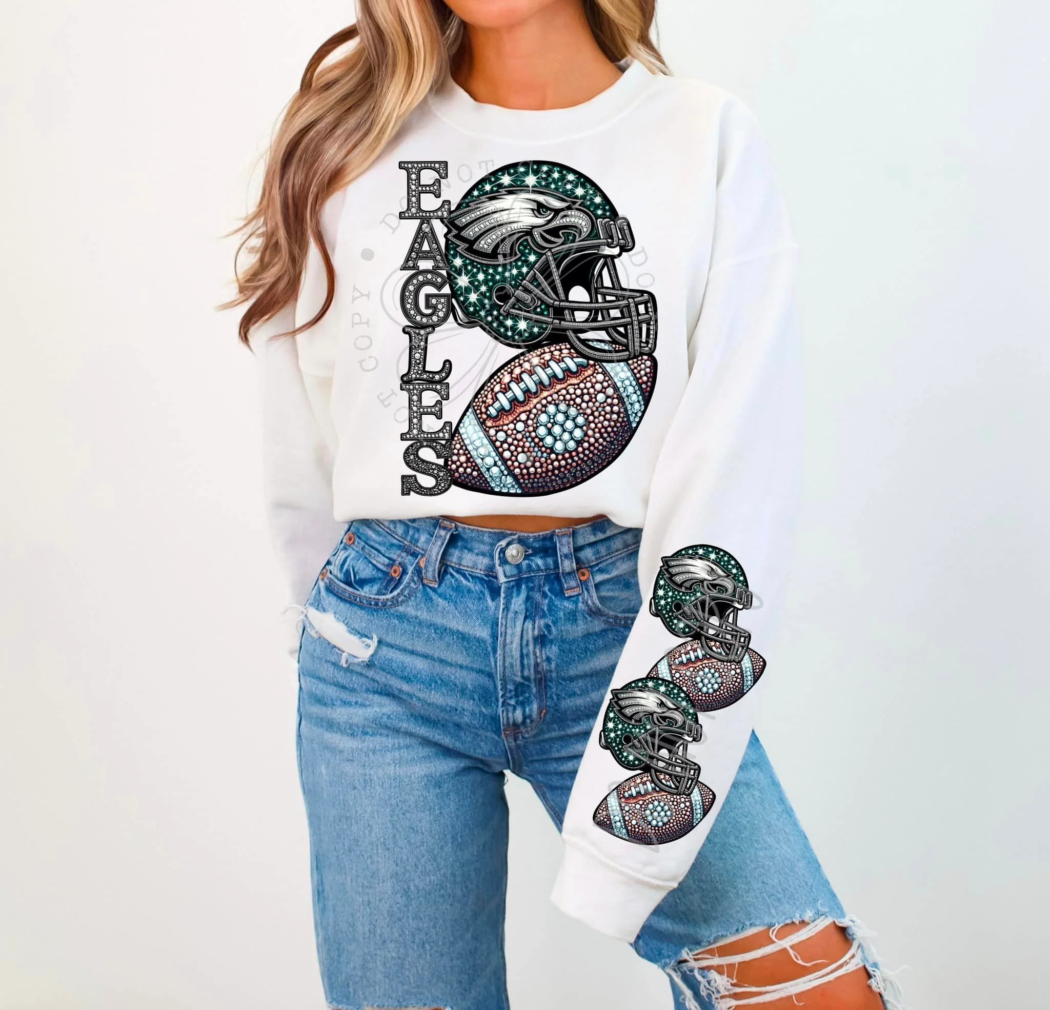 BLING EAGLE 1 CREWNECK SWEATSHIRT W/ SLEEVE PRINT