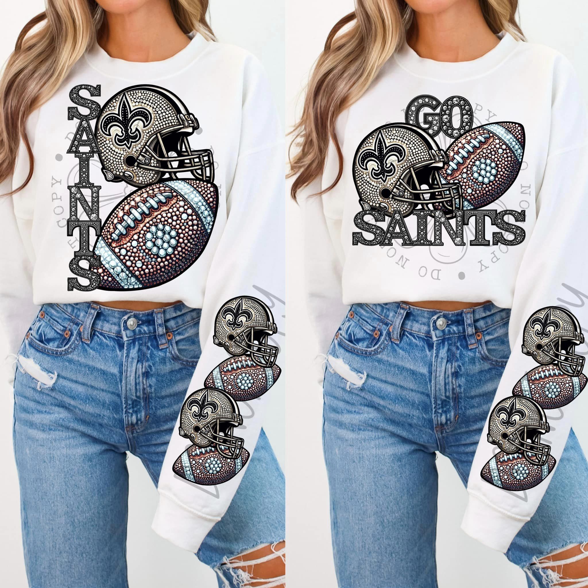 BLING SAINT SWEATSHIRT W/ SLEEVE PRINT