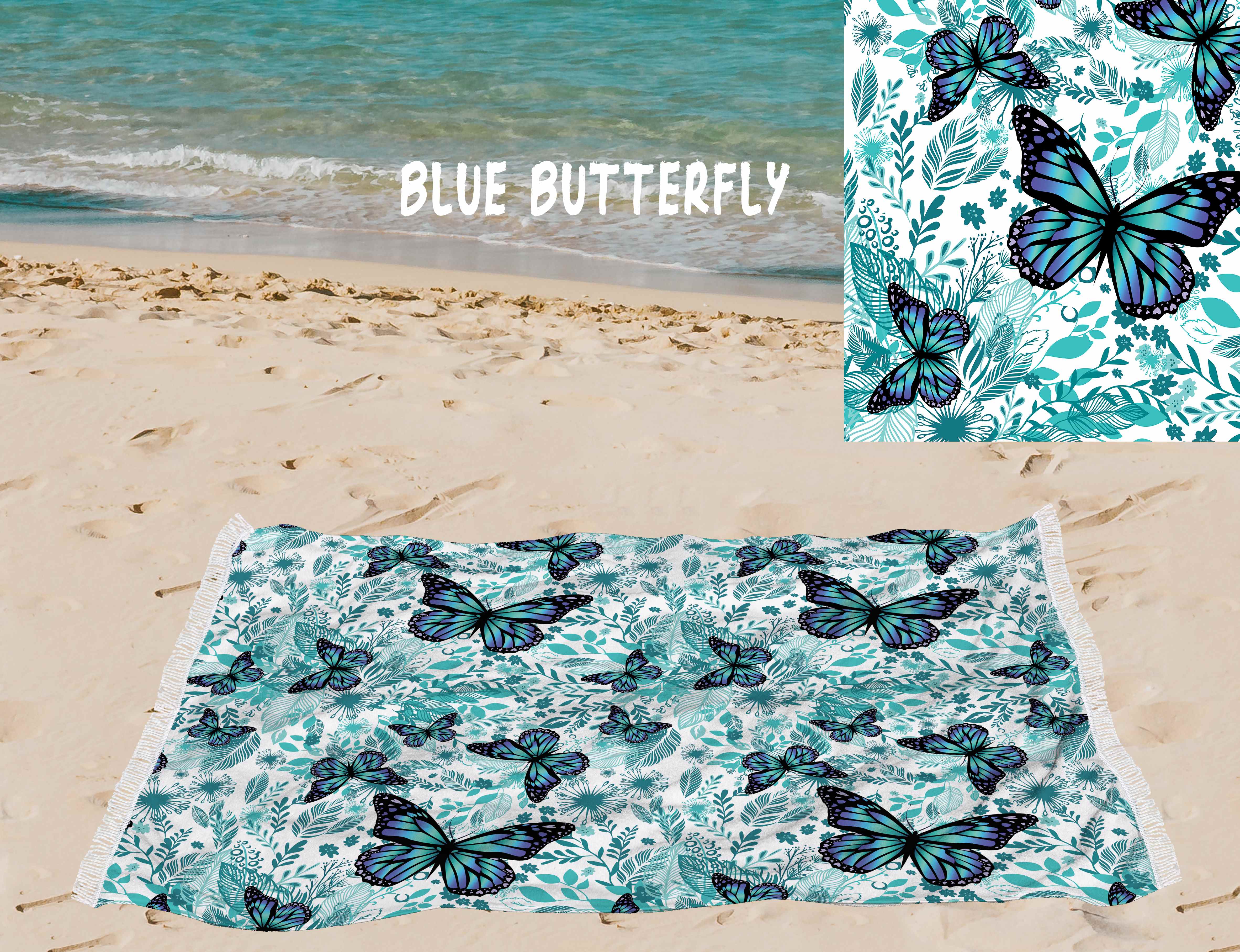 Blue Butterfly-OVERSIZED BEACH TOWEL 6-PREORDER CLOSING 3/20