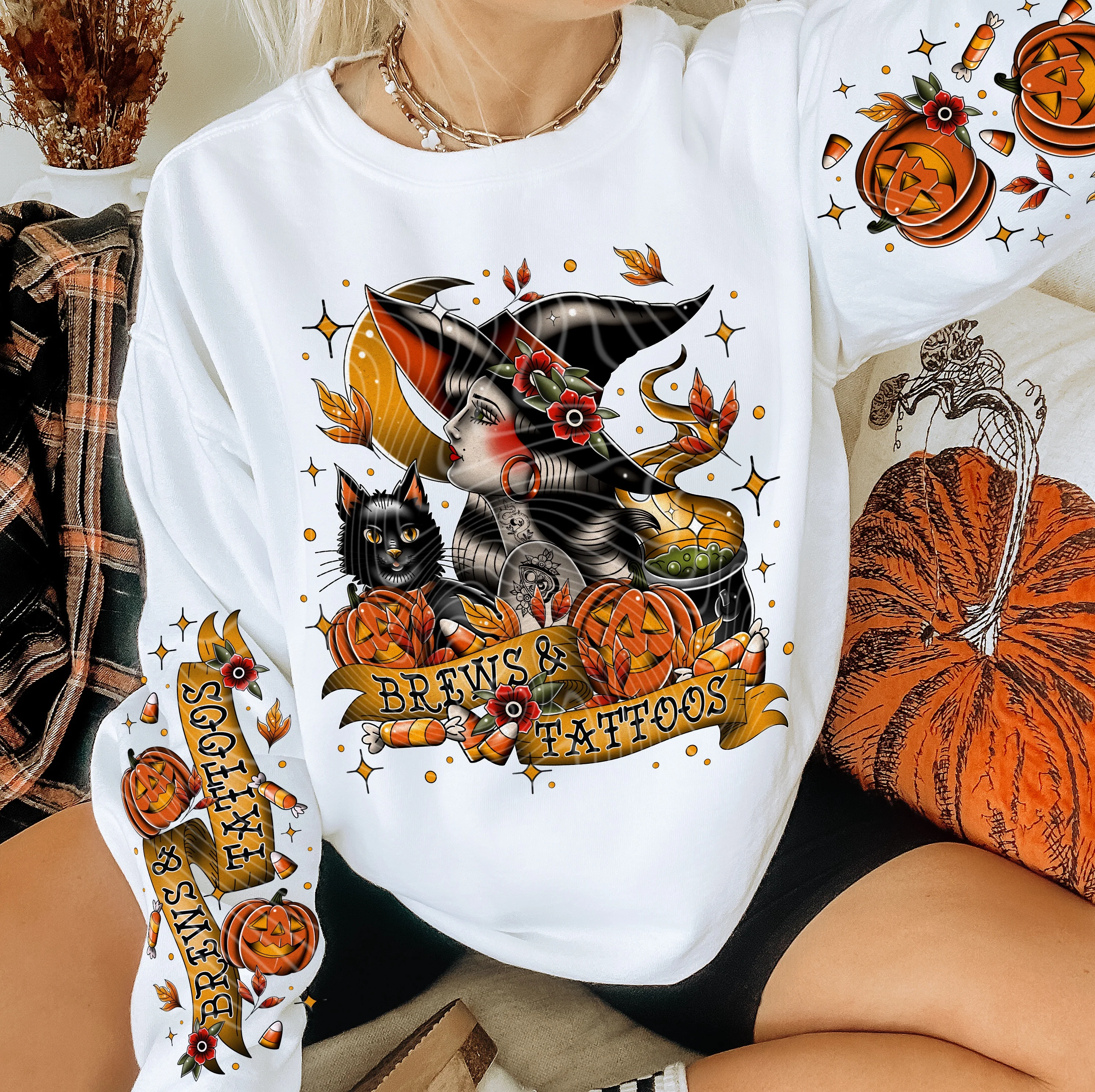 BREWS TATTOOS- CREWNECK SWEATSHIRT W/ SLEEVE PRINT