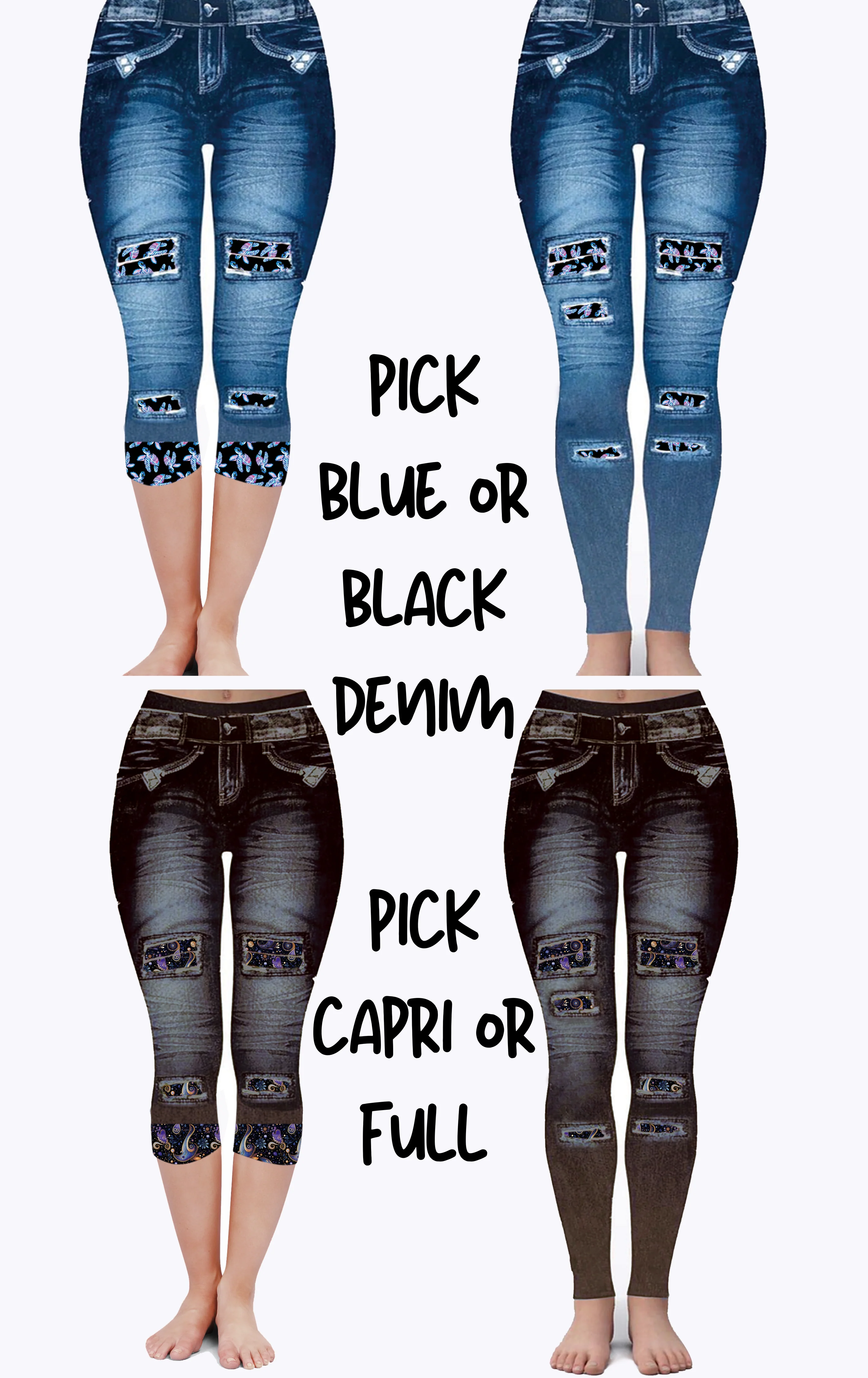 BURGUNDY PAISLEY - DENIM RUN W/ BACK POCKETS - LEGGINGS/CAPRI - Image 3