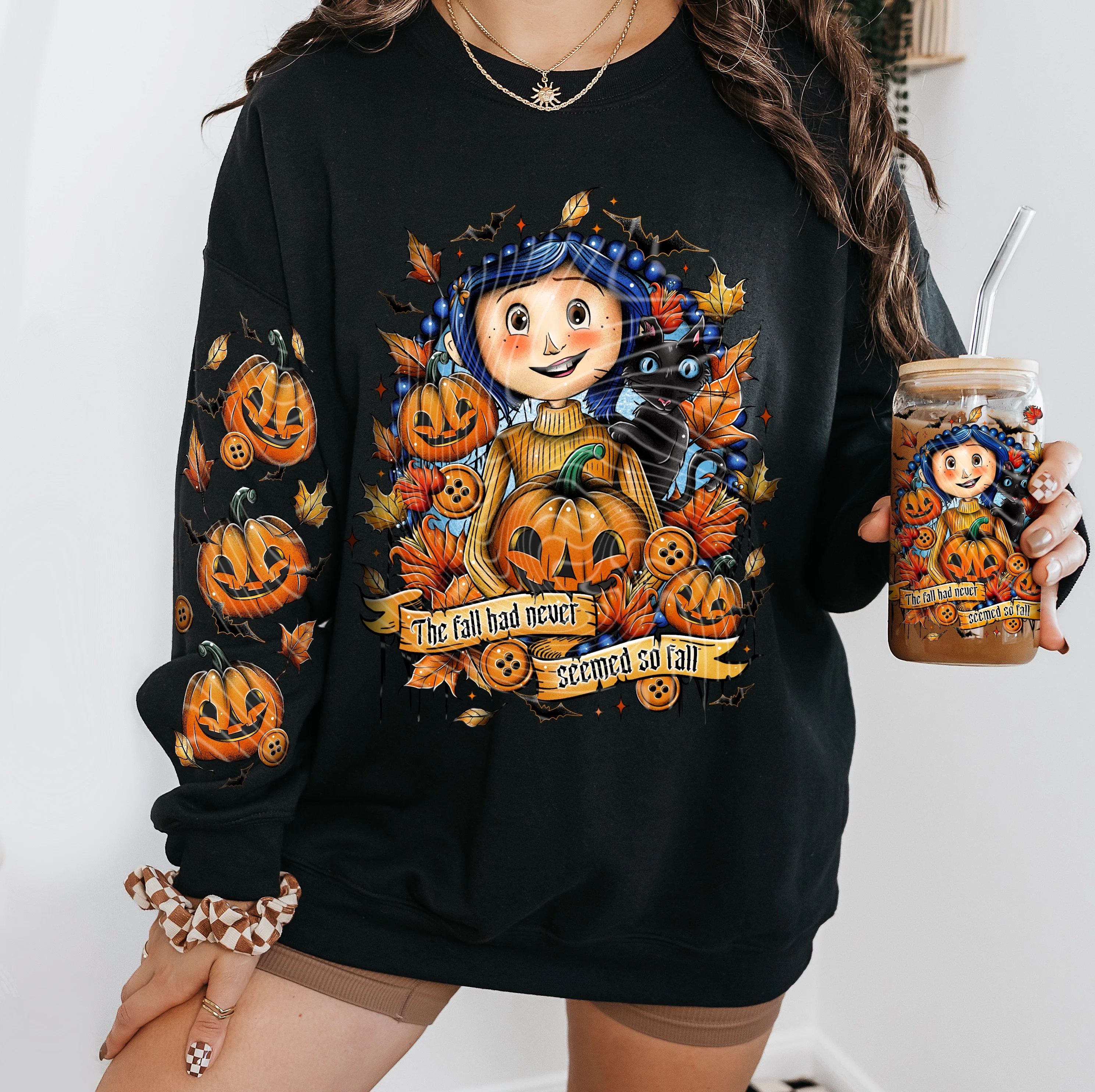 BUTTON EYES- CREWNECK SWEATSHIRT W/ SLEEVE PRINT