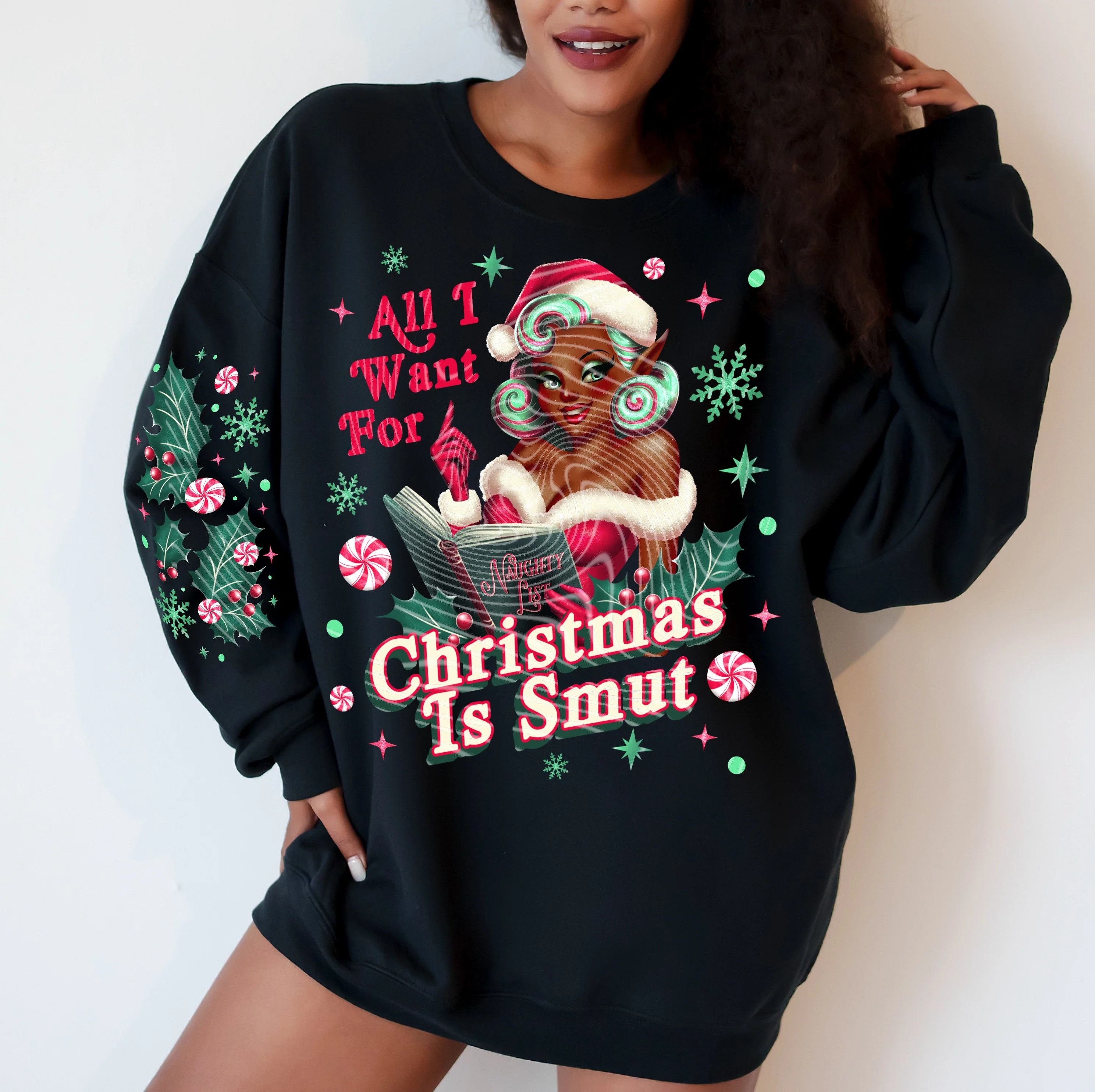 CHRISTMAS SMUT SWEATSHIRT W/ SLEEVE PRINT - Image 2