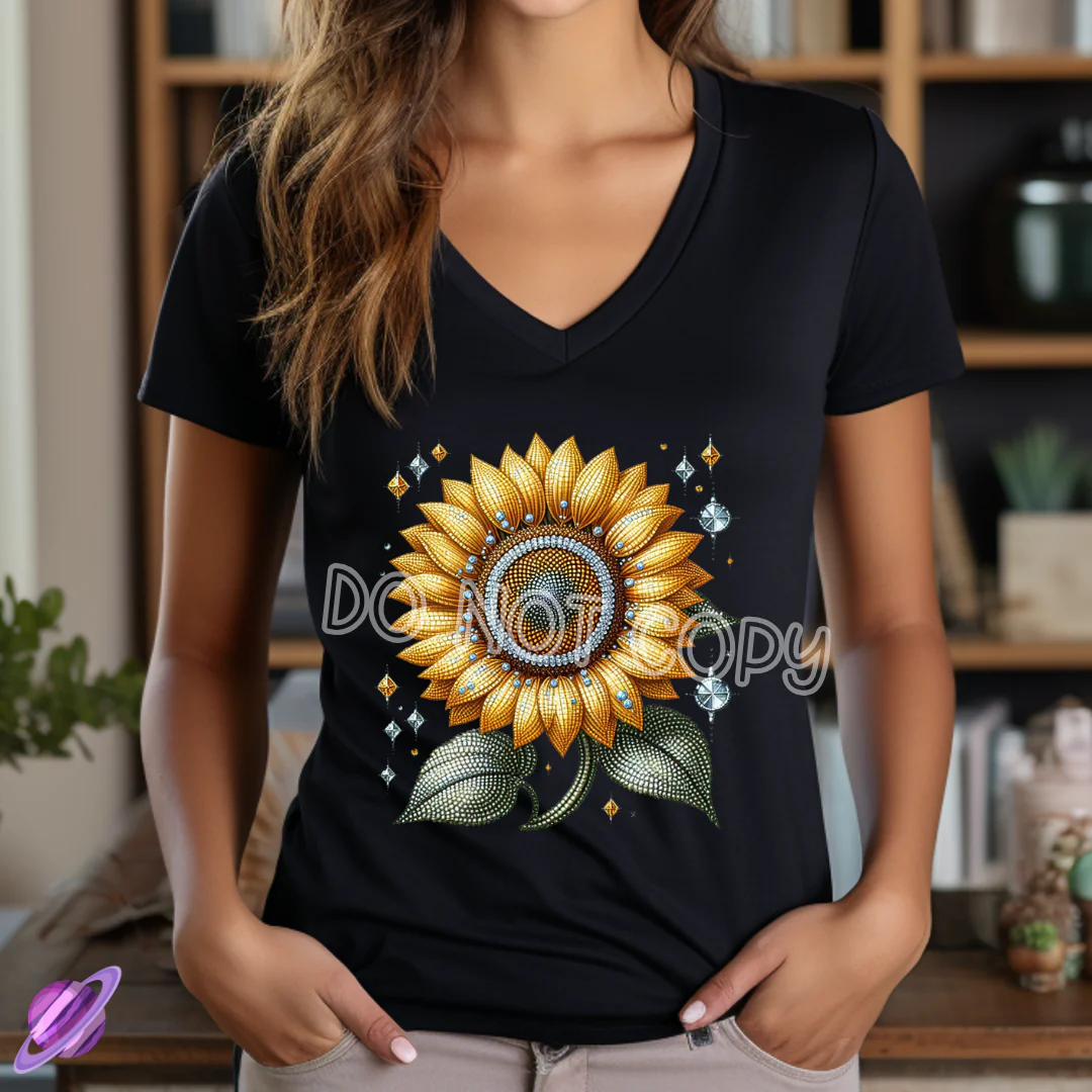 DAZZLING SUNFLOWER TEE VNECK