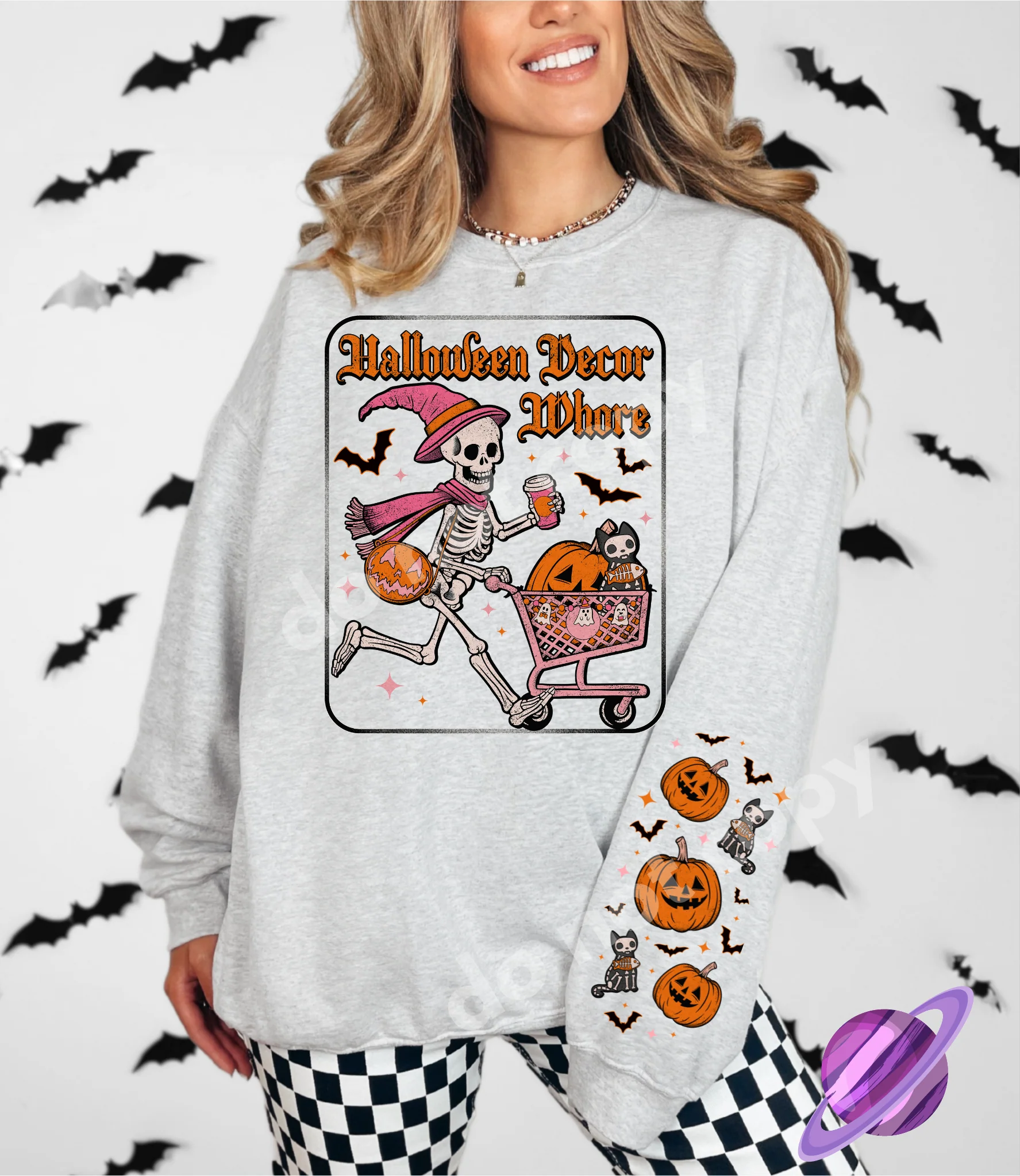 DECOR WHORE FALL- CREWNECK SWEATSHIRT  W/ SLEEVE PRINT