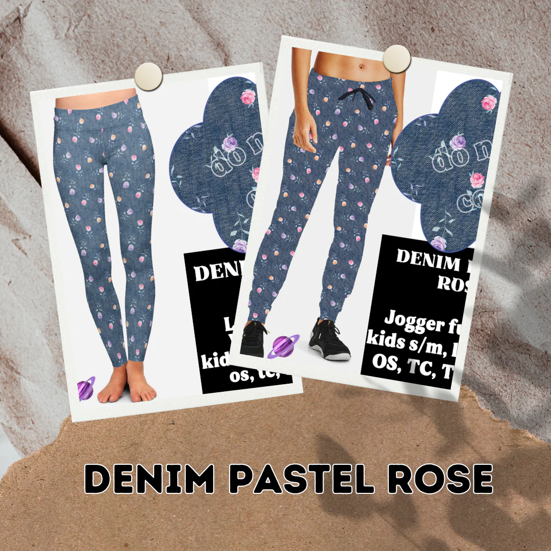 DENIM PASTEL ROSE- DENIM PATTERN RUN - LEGGING/CAPRI - Image 3