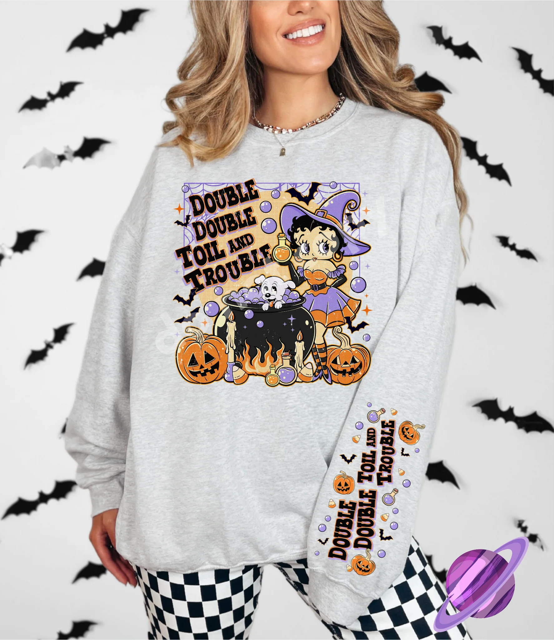 DOUBLE DOUBLE- CREWNECK SWEATSHIRT W/ SLEEVE PRINT