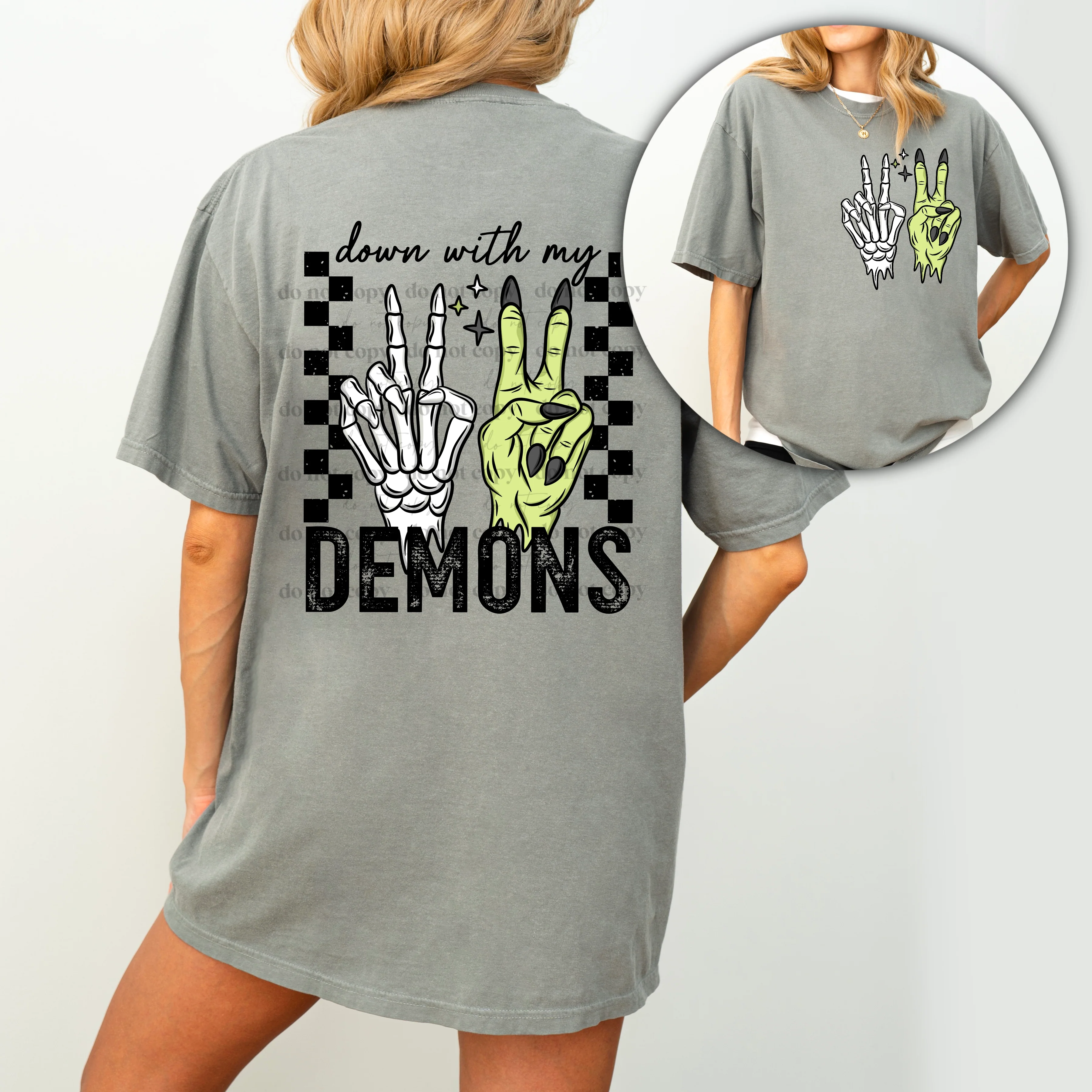 DOWN WITH MY DEMONS POCKET PRINT DOUBLE SIDED TEE - Image 2