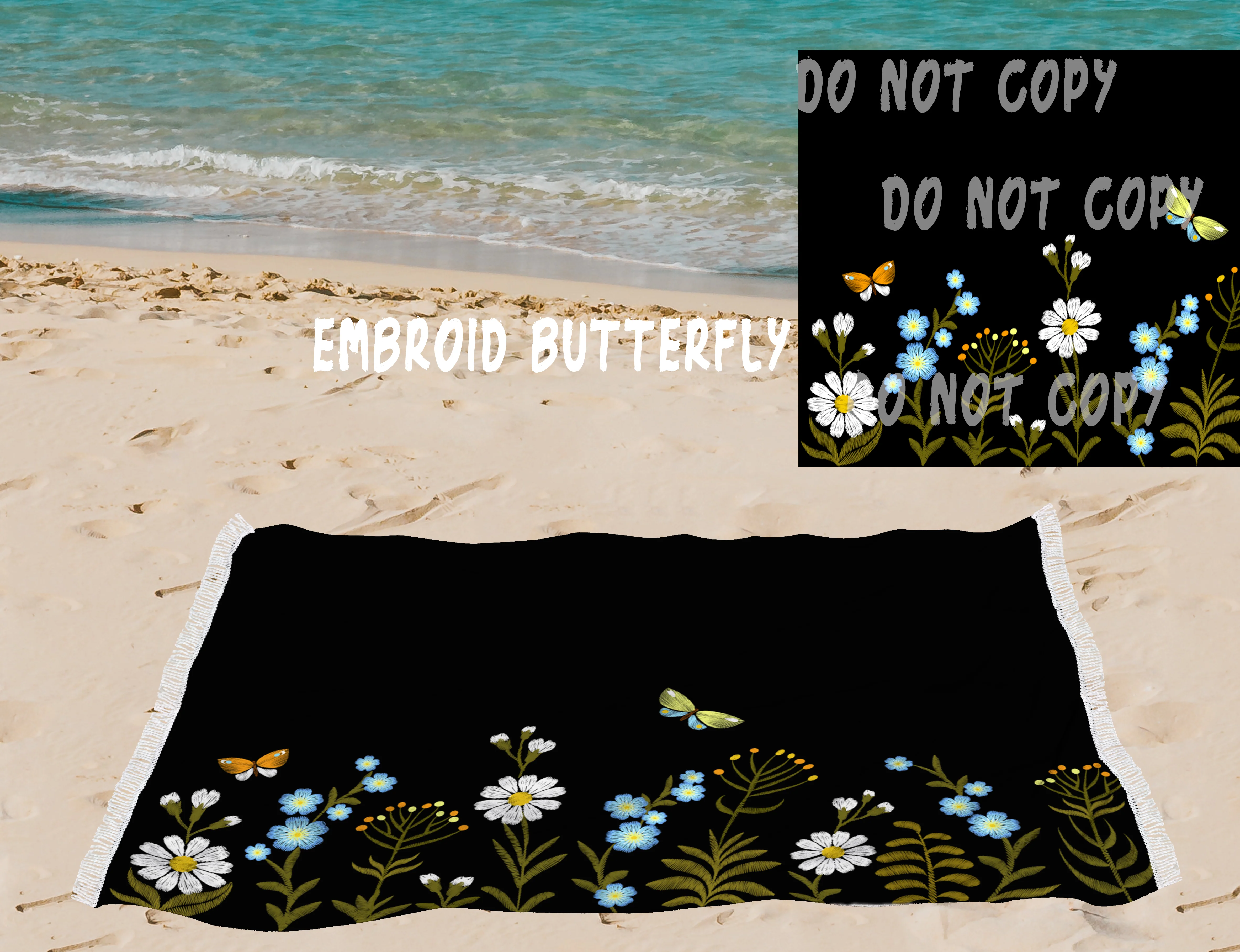 Embroid Butterfly-OVERSIZED BEACH TOWEL 6-PREORDER CLOSING 3/20