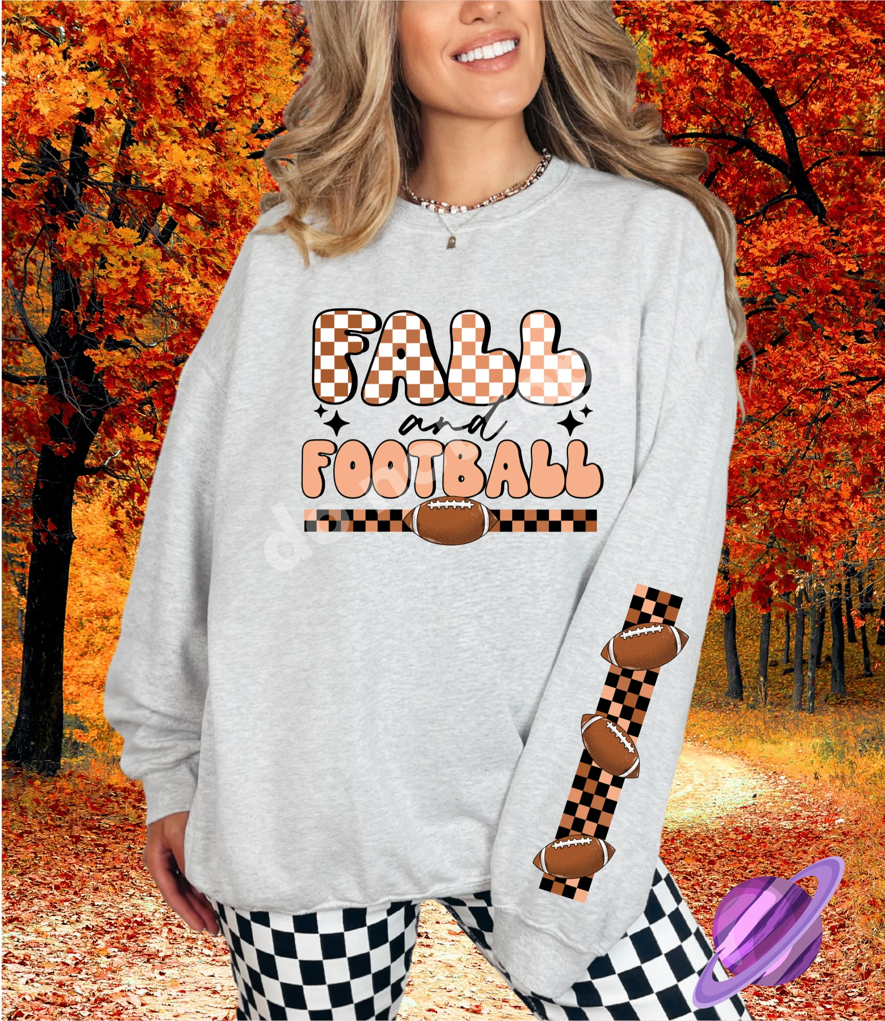 FALL FOOTBALL- CREWNECK SWEATSHIRT W/ SLEEVE PRINT