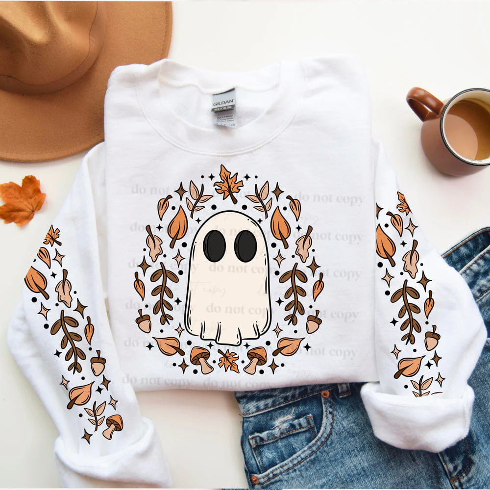 FALL LEAVES GHOSTIE SWEATSHIRT W/ SLEEVE PRINT - Image 2