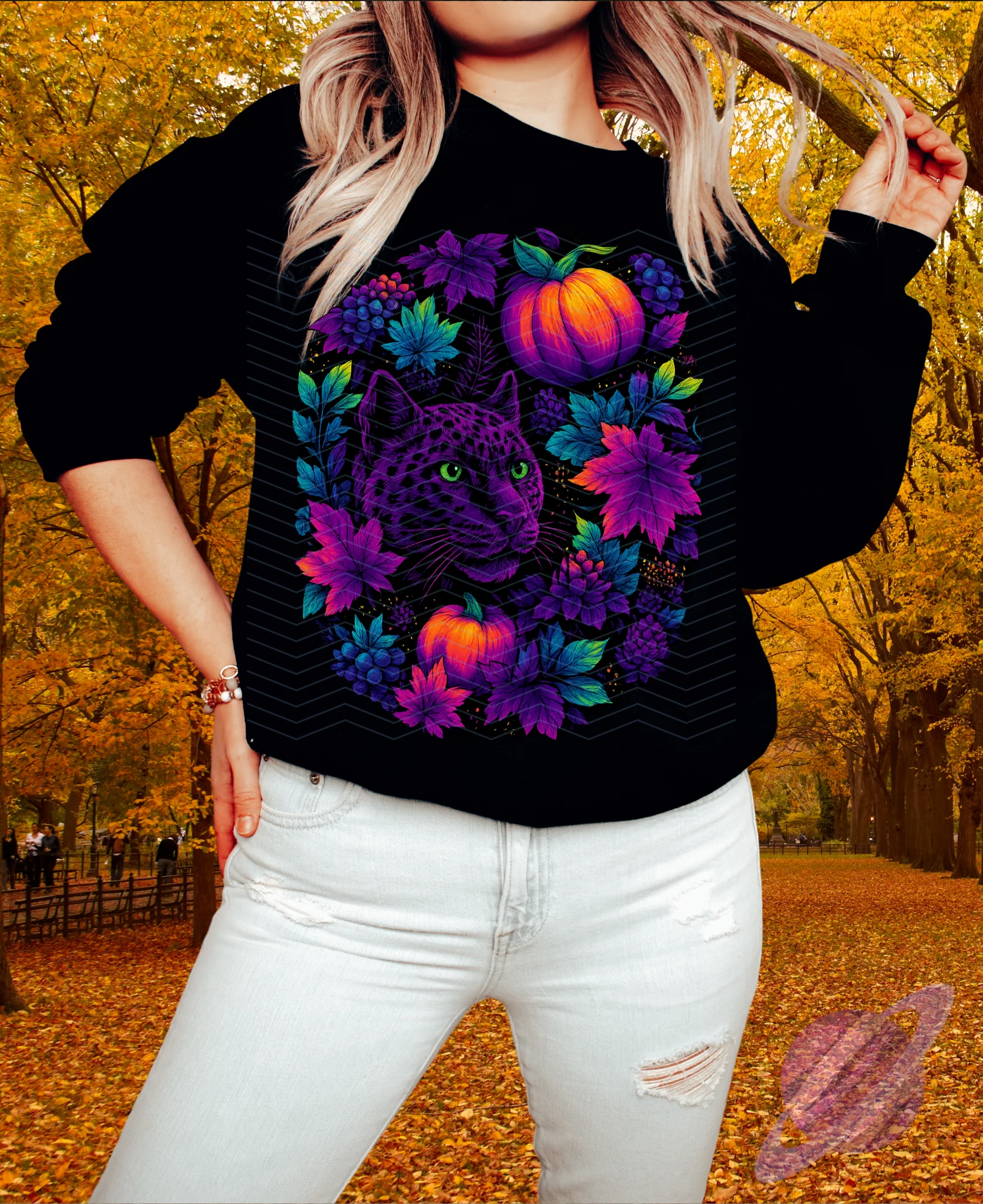FALLING LEAVES-PUMPKIN KITTY-CREWNECK SWEATSHIRT