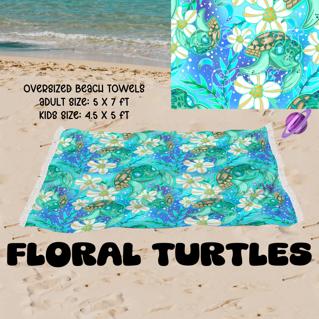 Floral Turtles-OVERSIZED BEACH TOWEL 6-PREORDER CLOSING 3/20