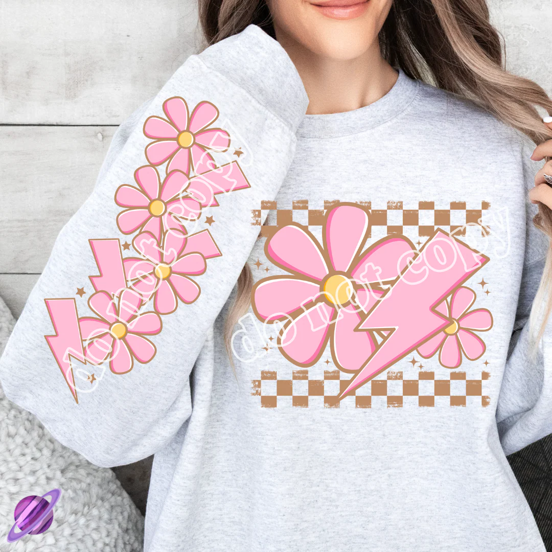 FLOWER BOLT SPRING W/ SLEEVE PRINT CREWNECK SWEATSHIRT