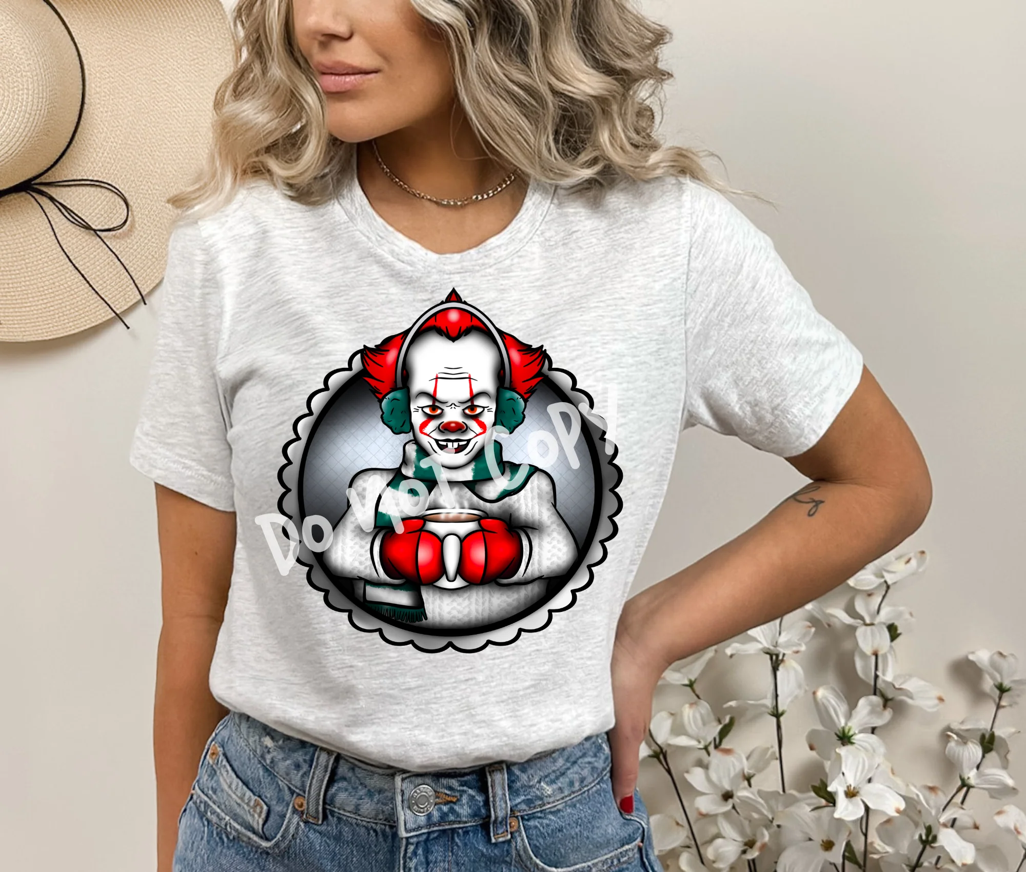 HALLOWEEEN PART 1 -CLOWN W/ MUG-UNISEX TEE ADULTS/KIDS