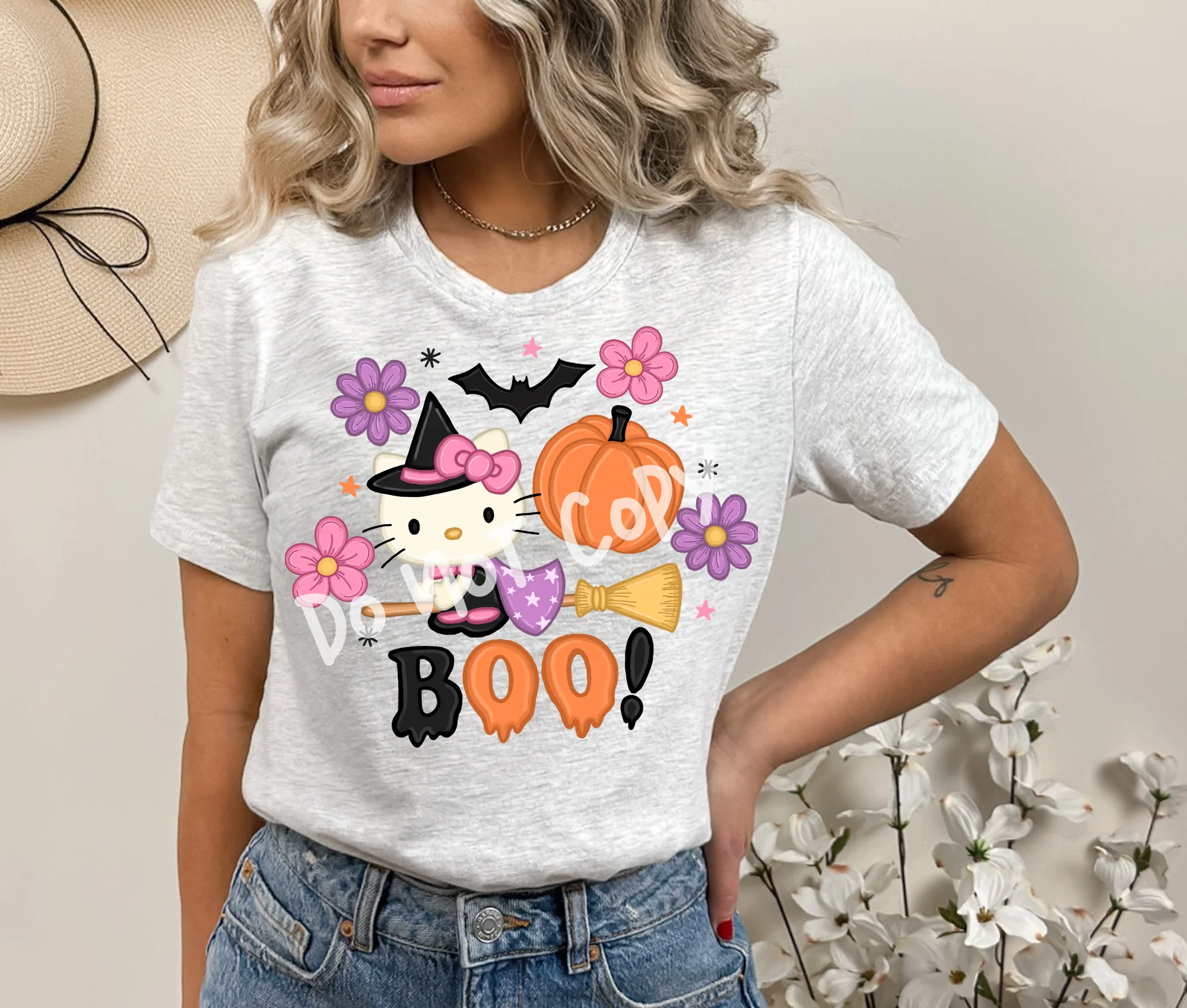 HALLOWEEEN PART 1 -KITTY BOO-UNISEX TEE ADULTS/KIDS