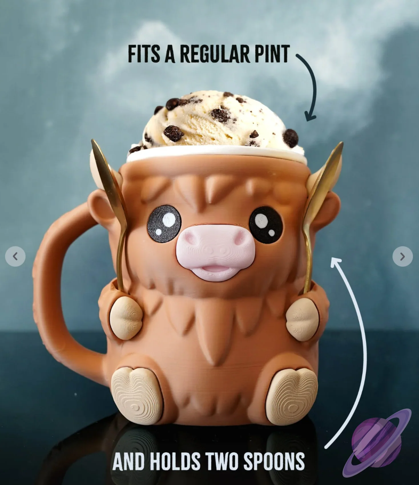 HIGHLAND COW- 3D PRINTED ICE CREAM PINT HOLDER - Image 3