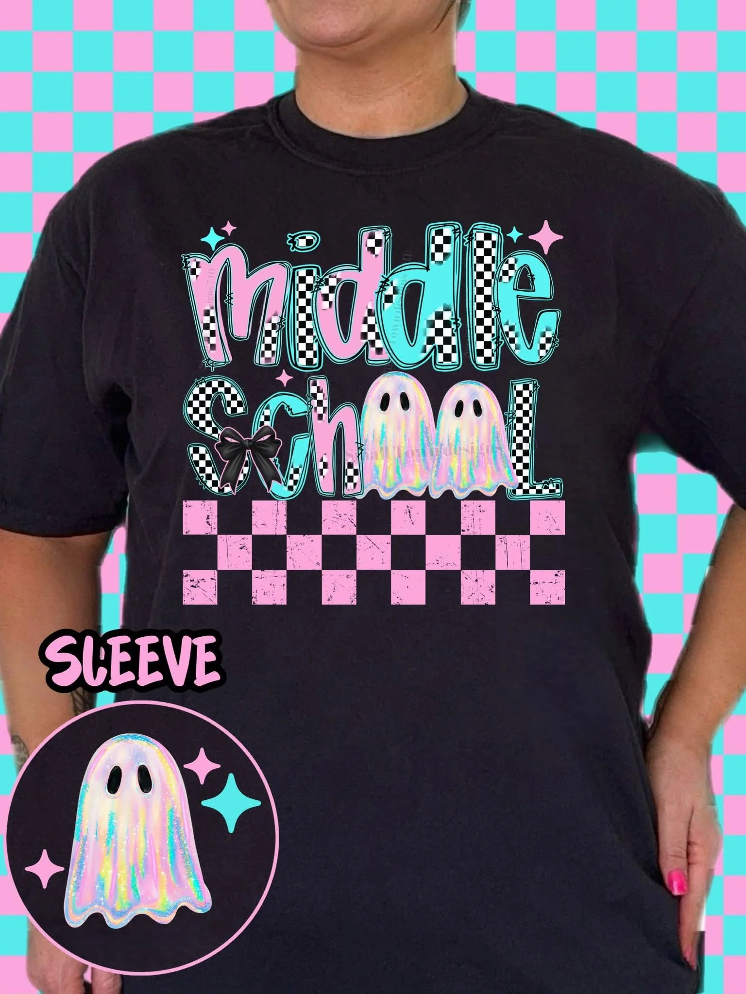 HOLO BACK TO SCHOOL GHOSTIES WITH SLEEVE PRINT TEE - Image 3