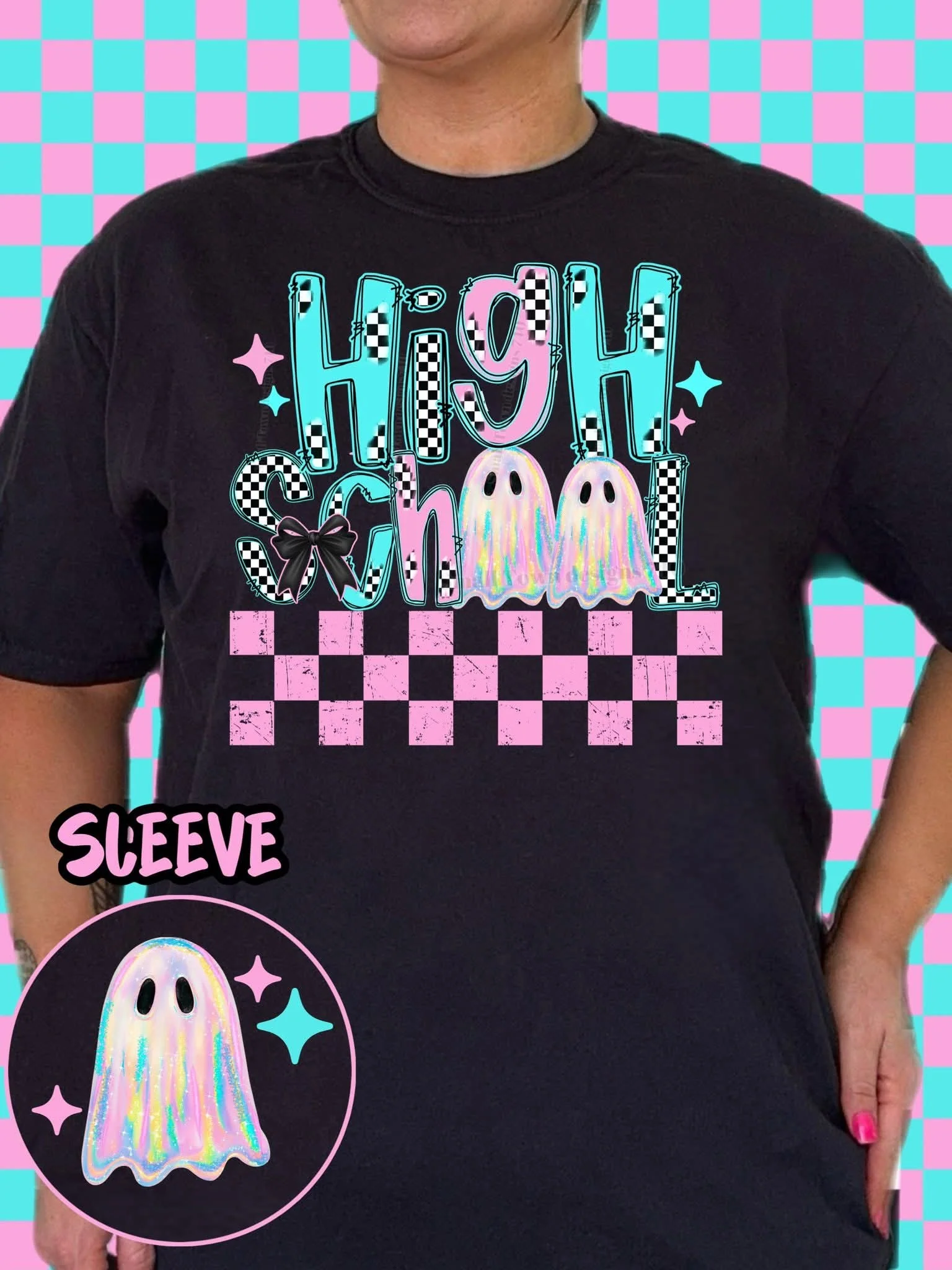 HOLO BACK TO SCHOOL GHOSTIES WITH SLEEVE PRINT TEE - Image 4