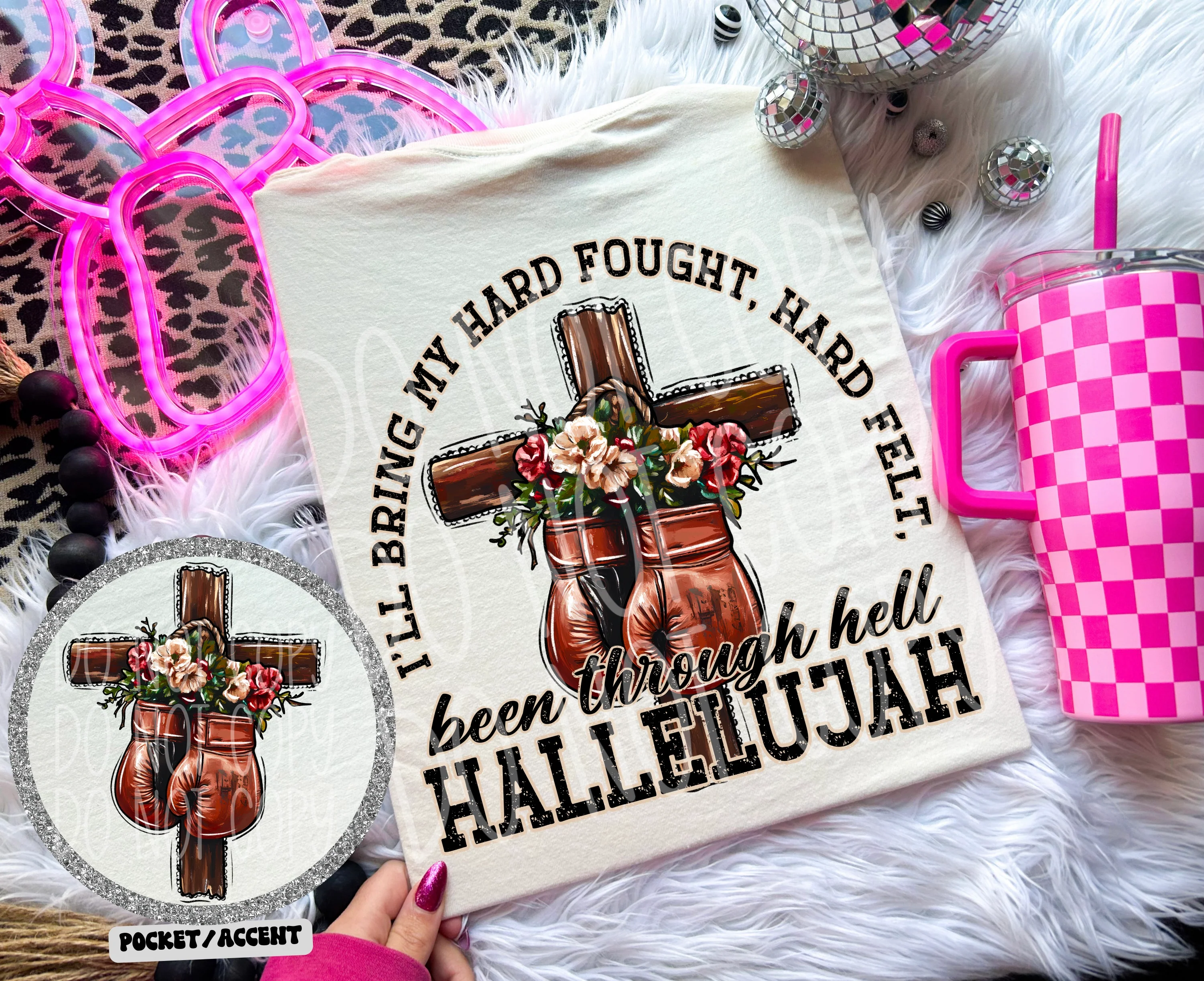 ILL BRING MY HARD FOUGH HARD FELT BEEN THROUGH HELL HALLELUJAH - POCKET PRINT DOUBLE SIDED TEE - Image 4
