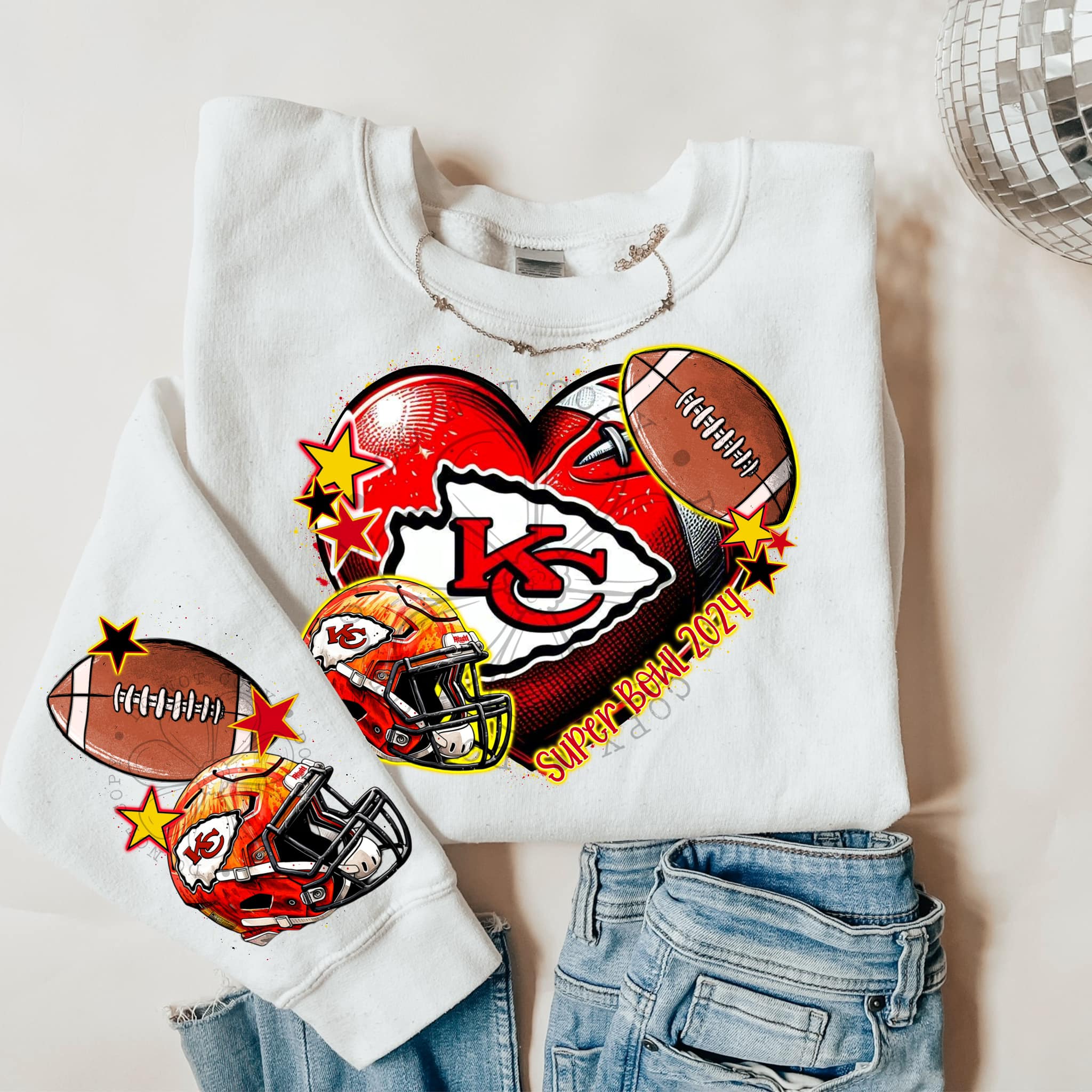 KCITY W/ SLEEVE PRINT CREWNECK SWEATSHIRT