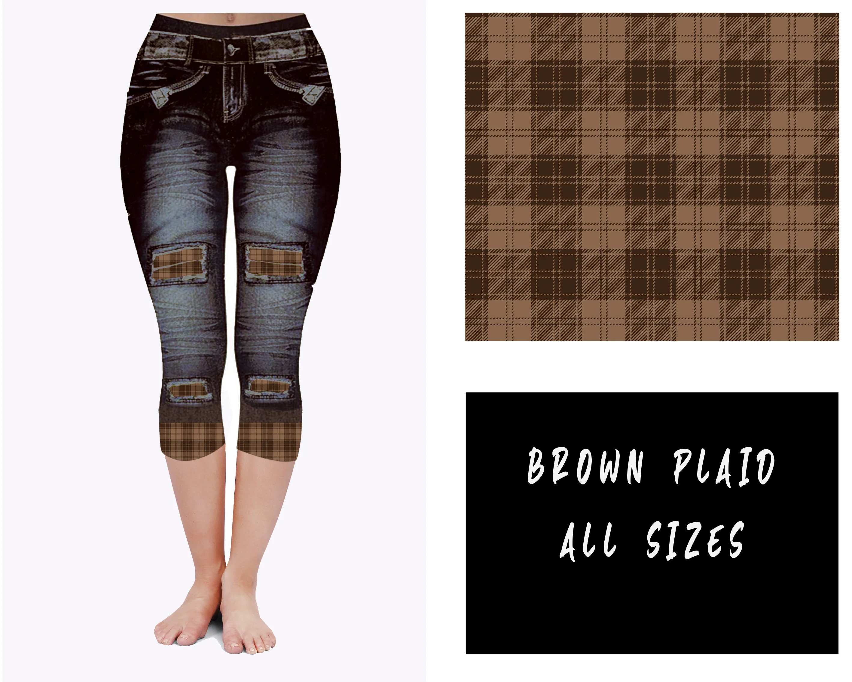 LEGGING JEAN RUN-BROWN PLAID (ACTIVE BACK POCKETS) - Image 3