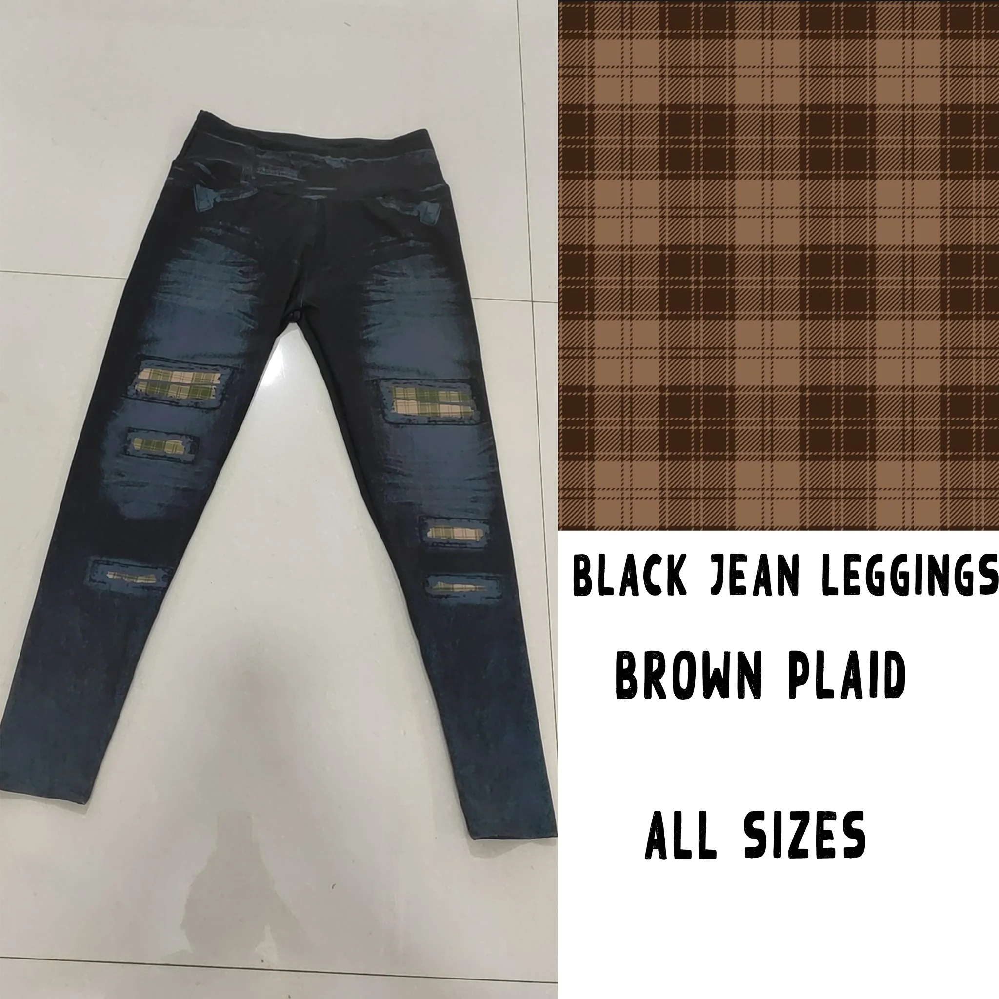 LEGGING JEAN RUN-BROWN PLAID (ACTIVE BACK POCKETS) - Image 5