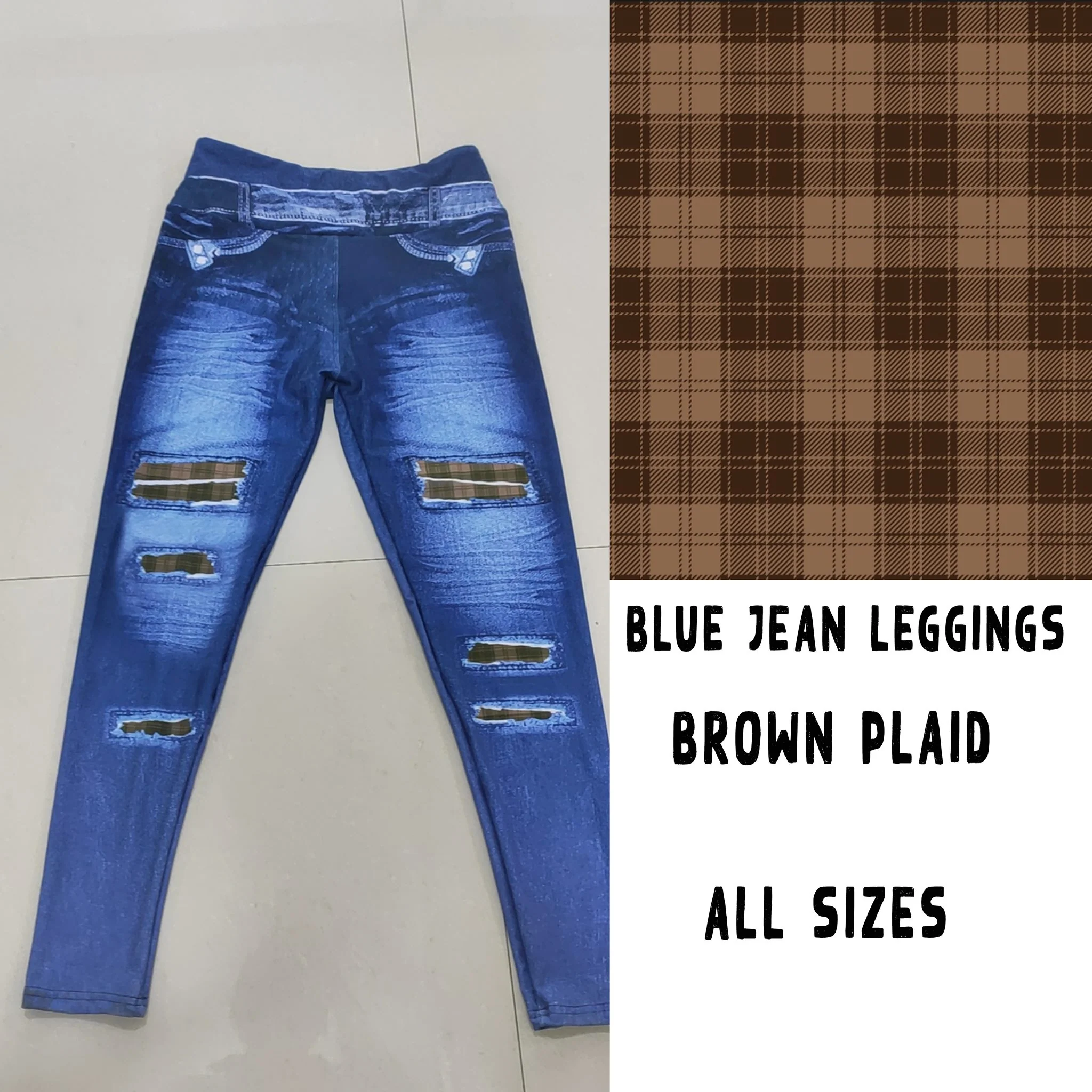LEGGING JEAN RUN-BROWN PLAID (ACTIVE BACK POCKETS) - Image 6