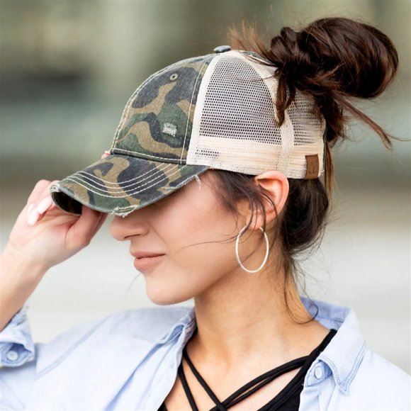 LIME/PINK/BLUE TYE DYE PONY TAIL HAT - Image 4