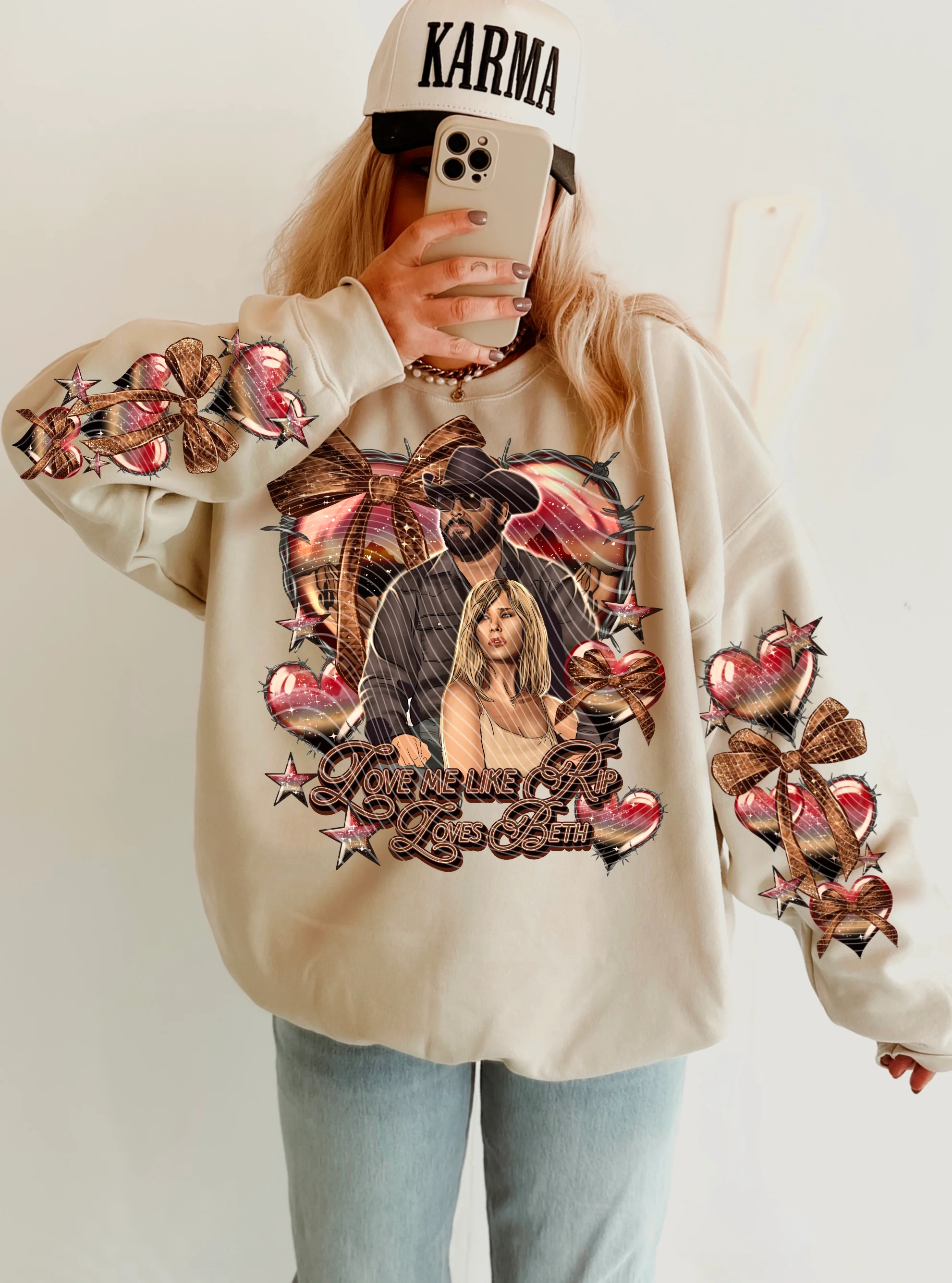 LOVE ME RIP SWEATSHIRT W/ SLEEVE PRINT
