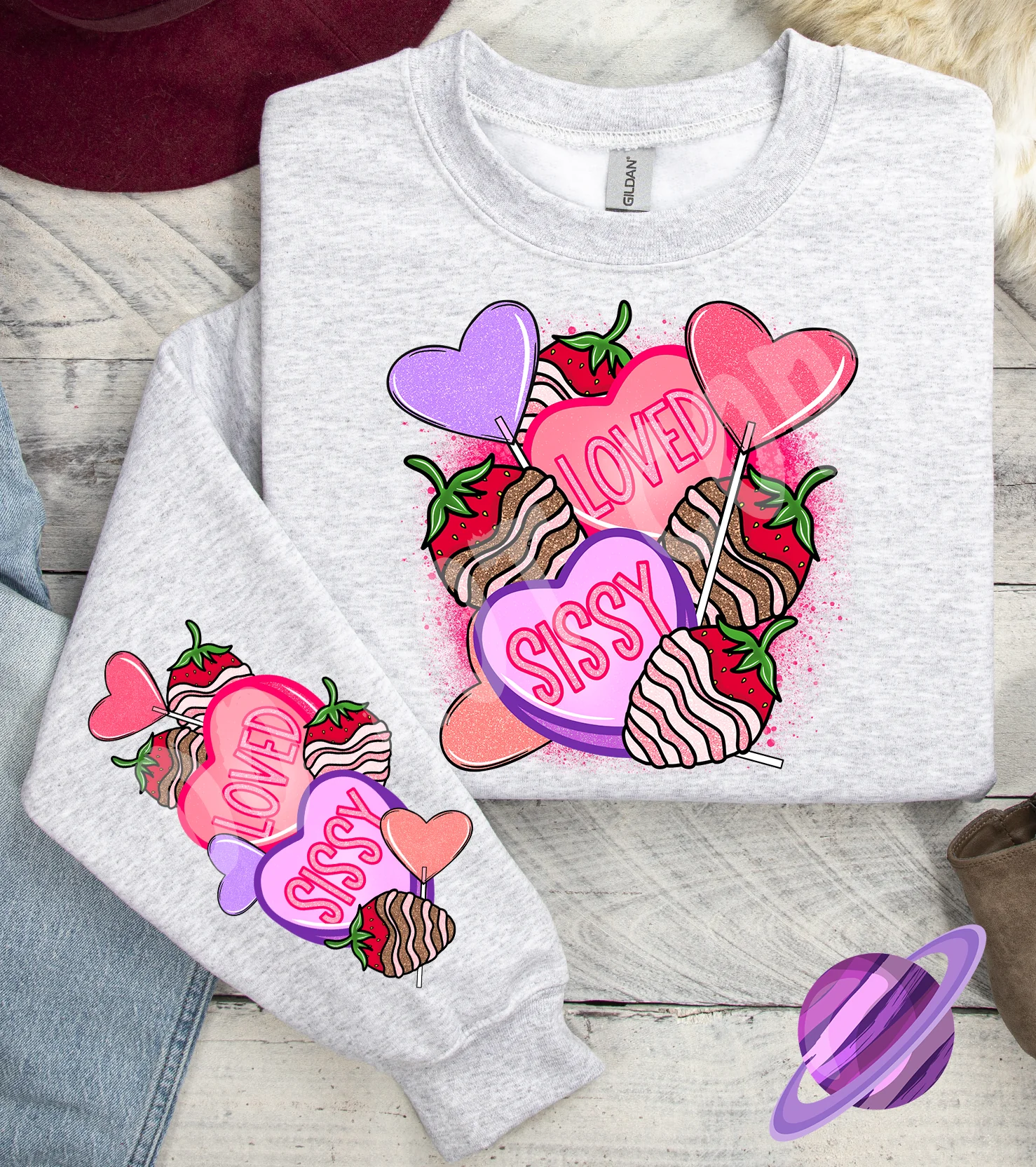 LOVED TEACHER BLUE CREWNECK SWEATSHIRT W/ SLEEVE