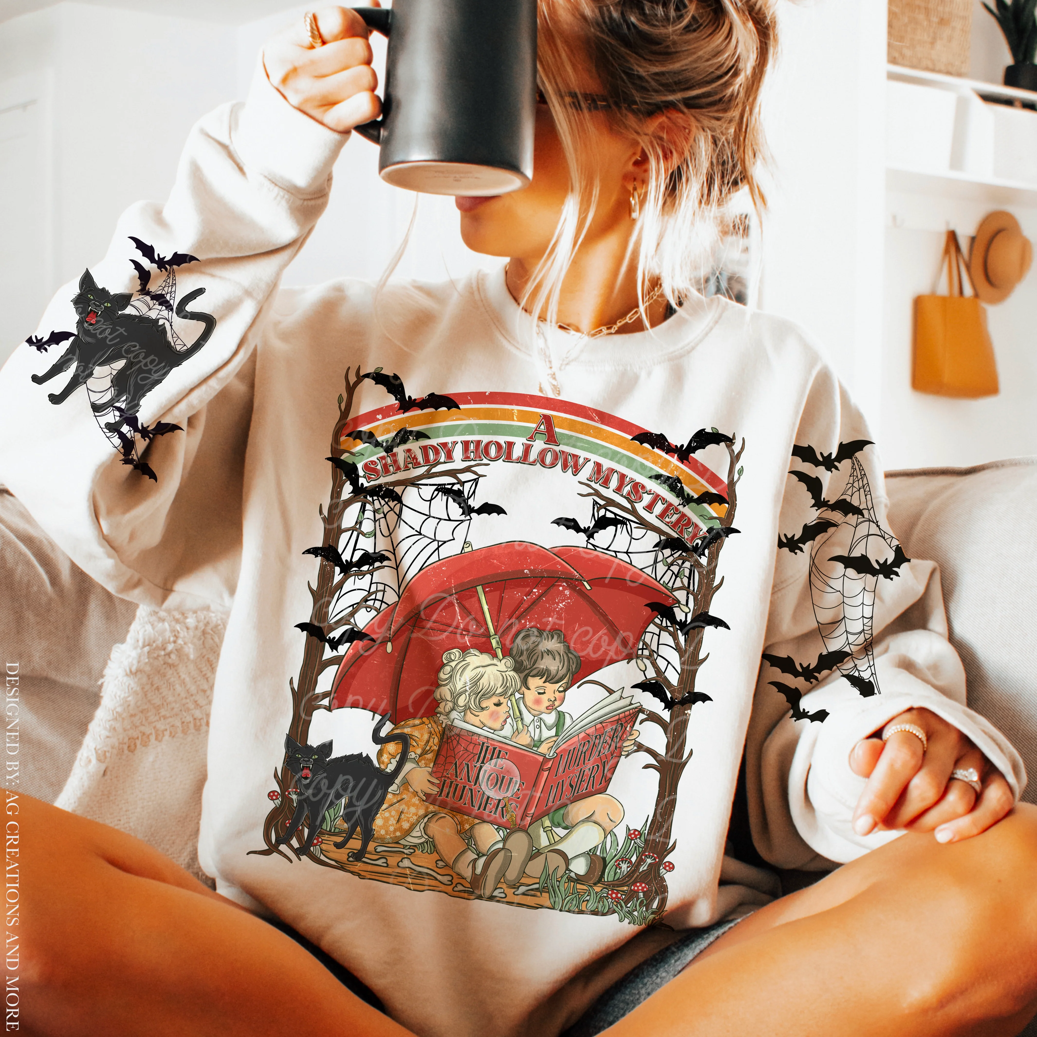MURDER MYSTERY- FRONT & SLEEVE DESIGN CREWNECK SWEATSHIRT