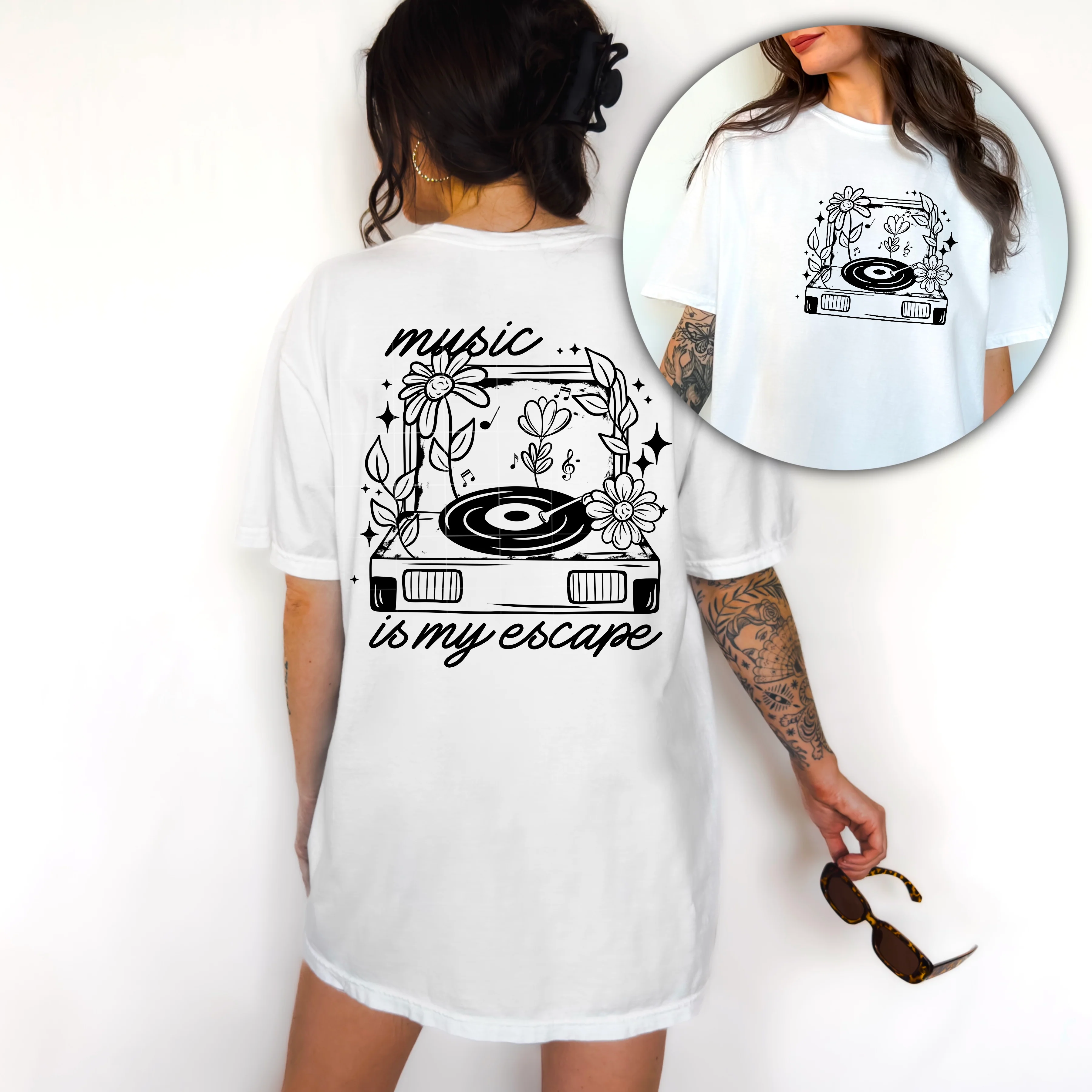 MUSIC IS MY ESCAPE - POCKET PRINT DOUBLE SIDED TEE - Image 2