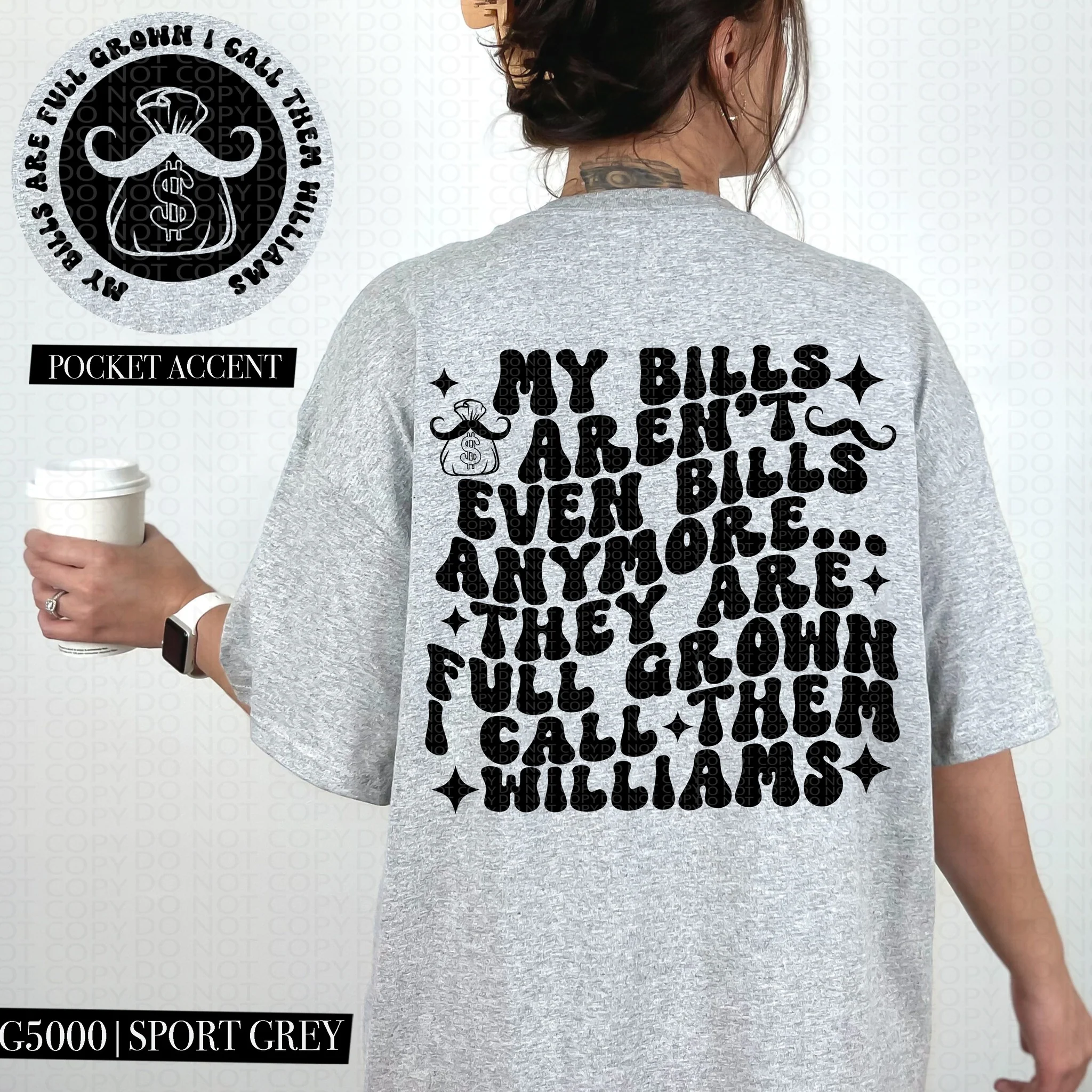 MY BILLS ARE FULL GROWN POCKET PRINT DOUBLE SIDED TEE - Image 2