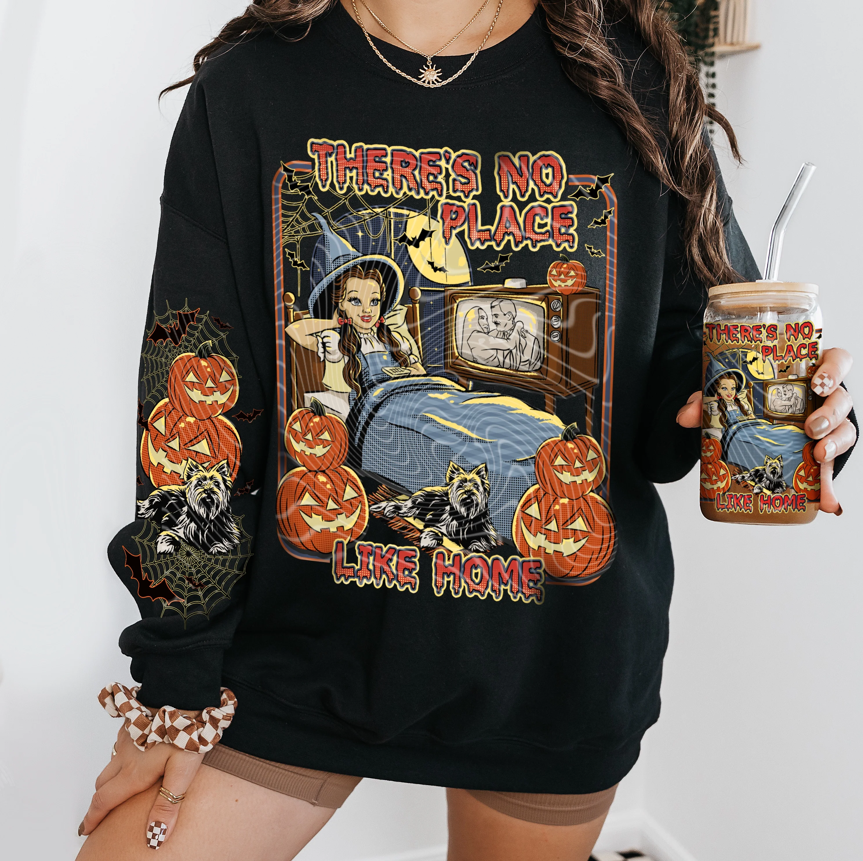 NO PLACE LIKE HOME- CREWNECK SWEATSHIRT  W/ SLEEVE PRINT