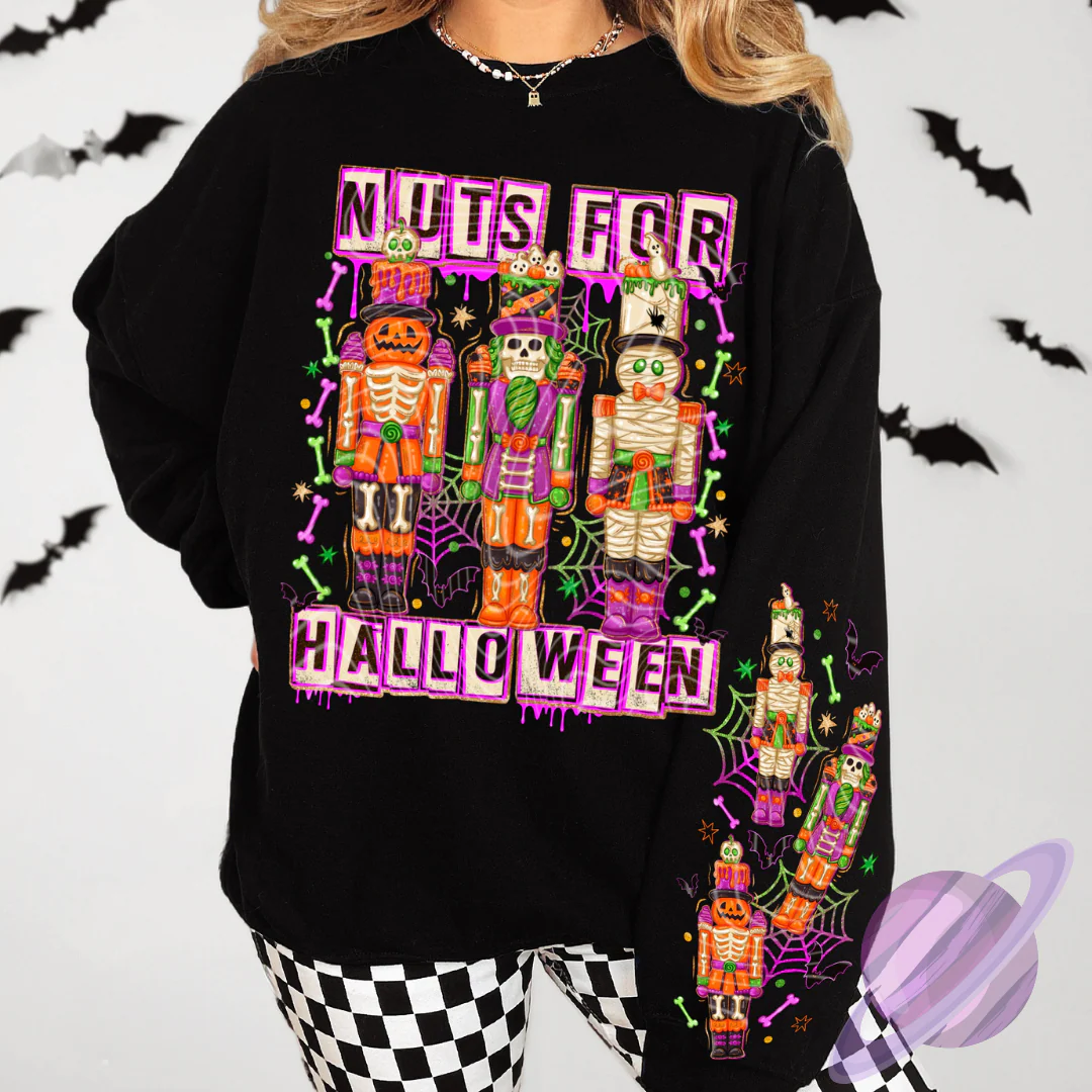 NUTS HALLOWEEN- CREW SWEATSHIRT W/ SLEEVE PRINT