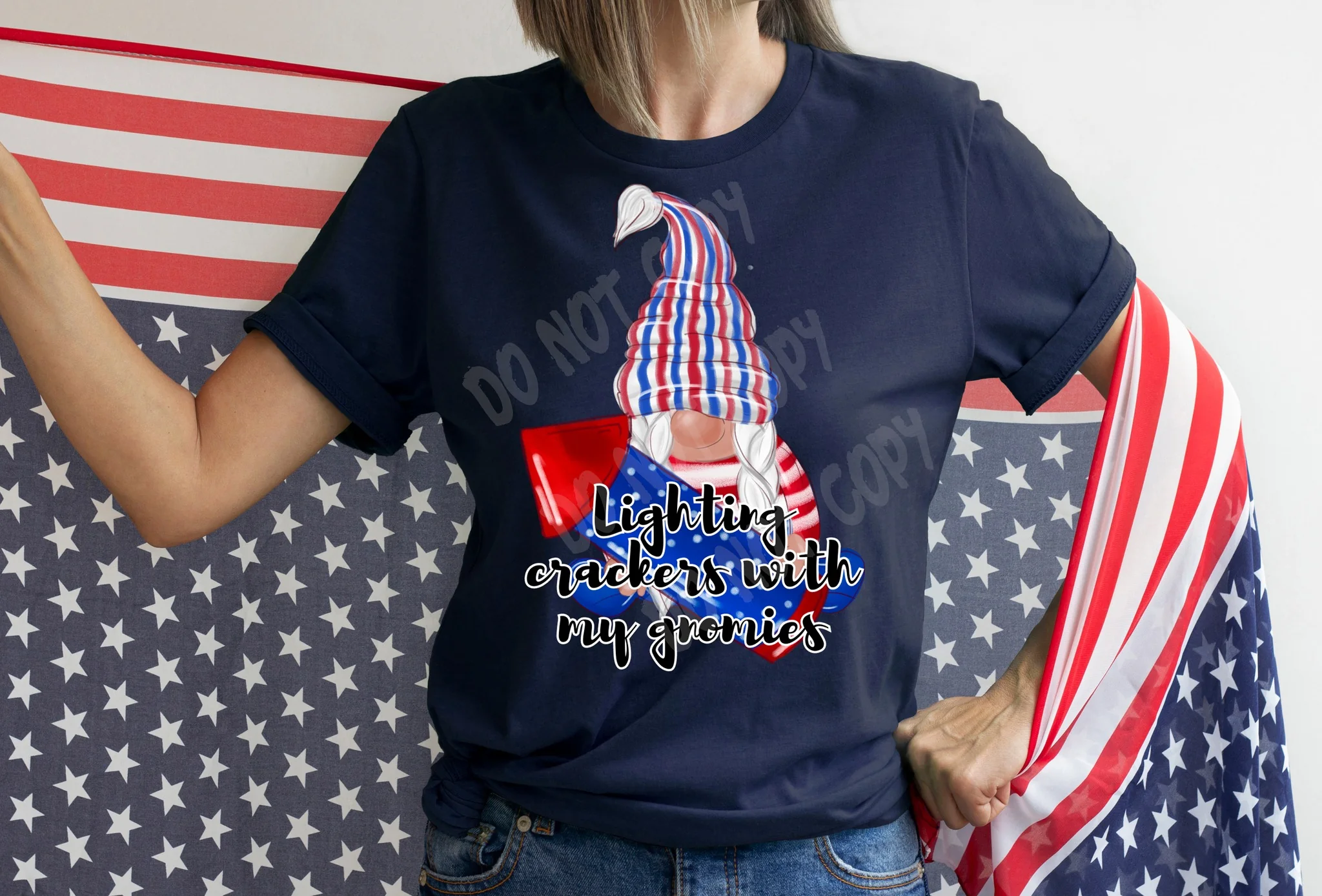 PATRIOTIC RUN -FREEDOM GNOMES LIGHTIN CRACKERS- UNISEX TEE ADULTS/KIDS