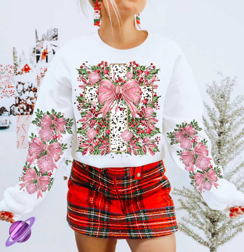 POINSETTIA CROSS - CREWNECK SWEATSHIRT W/ SLEEVE PRINT - Image 2