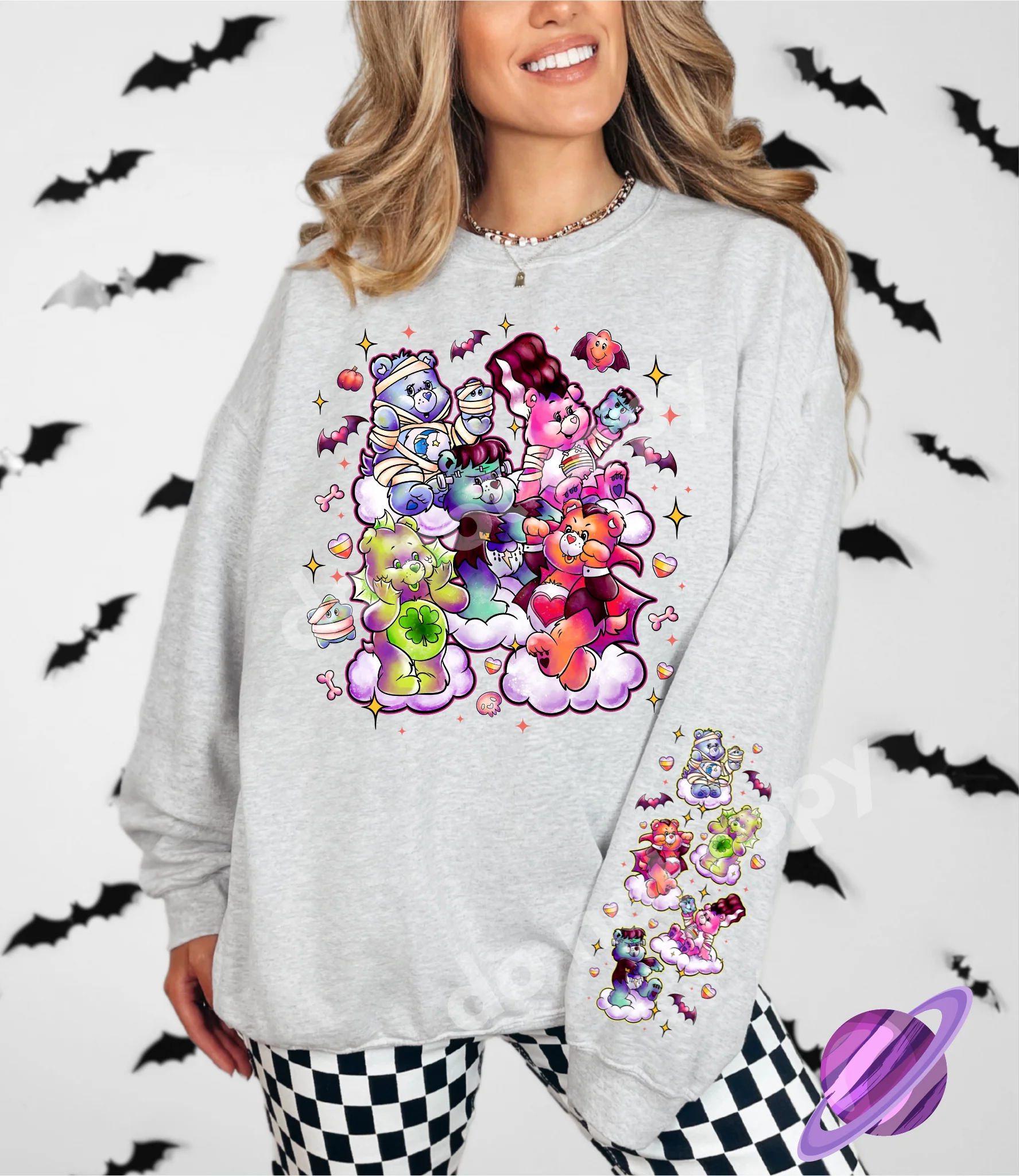 SCARY BEARY- CREWNECK SWEATSHIRT W/ SLEEVE PRINT