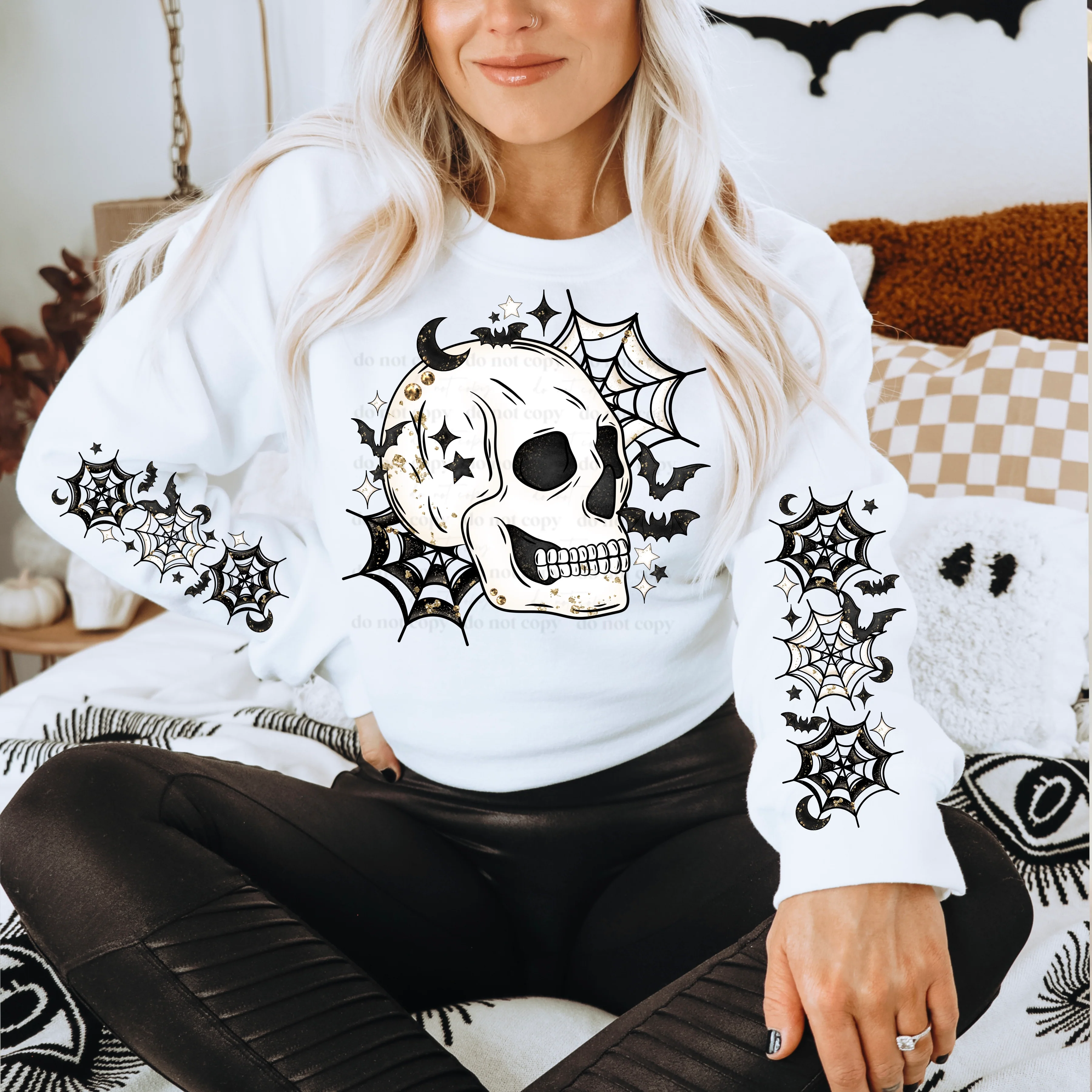 SKULL WEB - CREWNECK SWEATSHIRT W/ SLEEVE PRINT