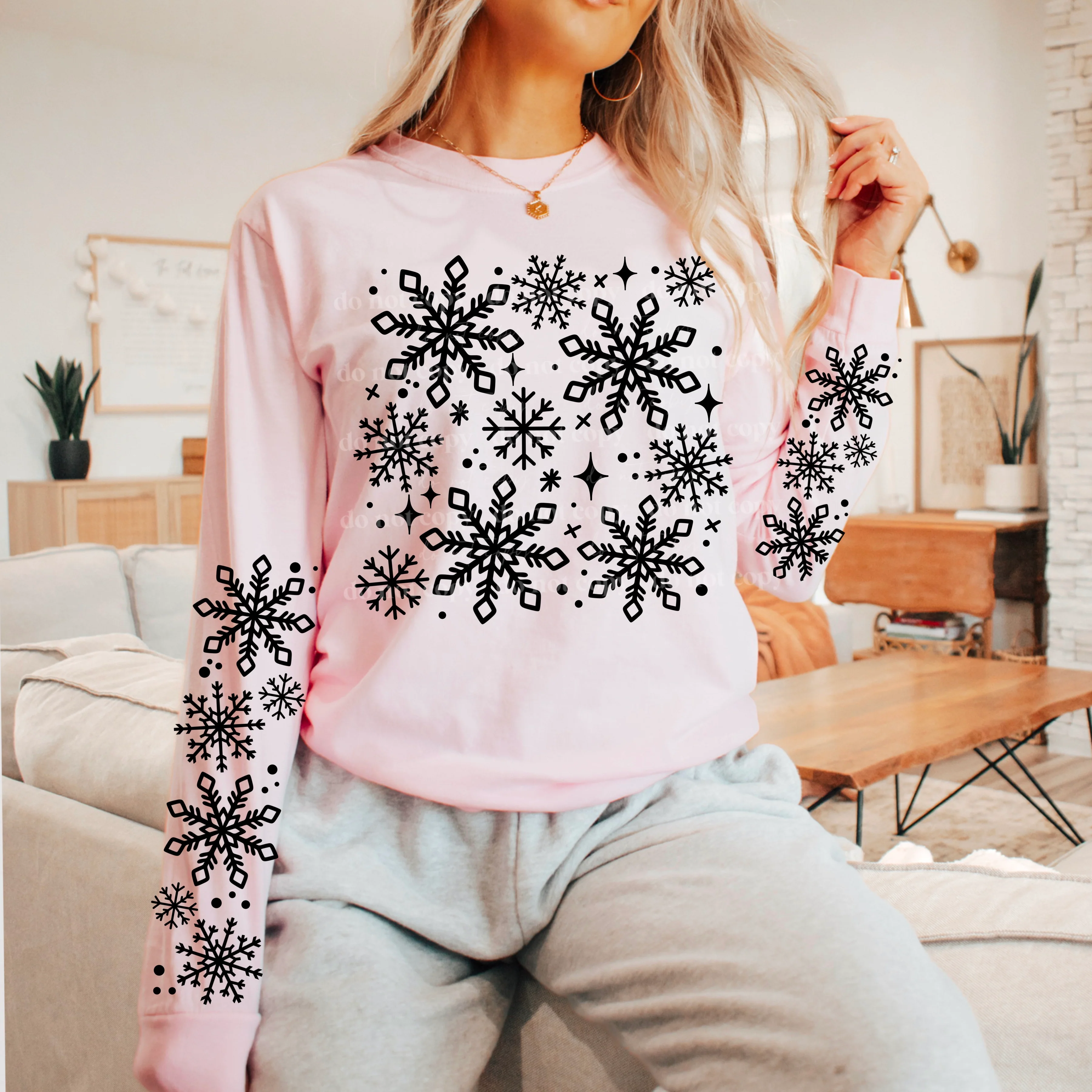 SINGLE COLOR SNOWFLAKES SWEATSHIRT W/ SLEEVE PRINT - Image 2