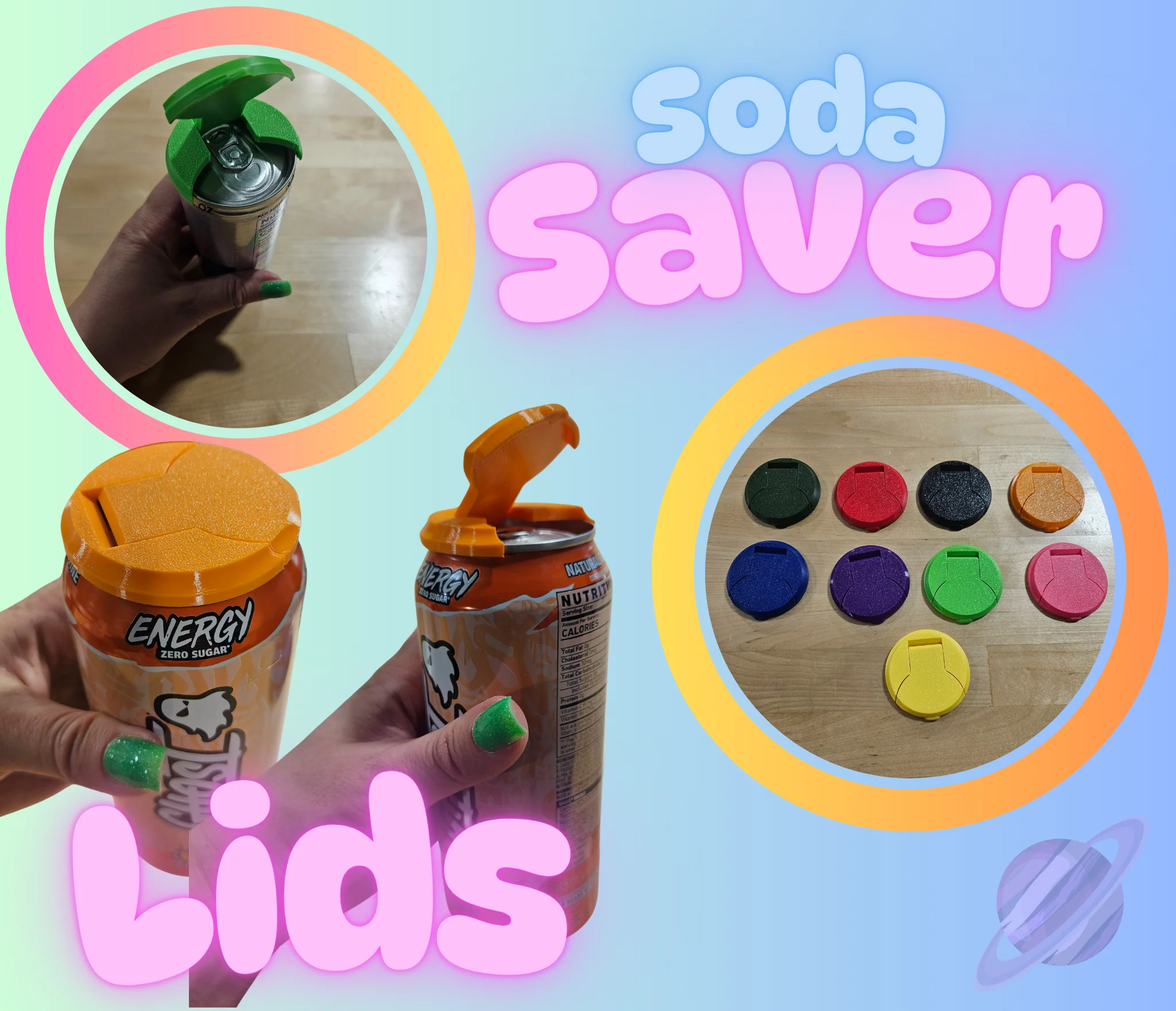 3D PRINTED SODA CAN SAVER DRINK LIDS-5 PACK