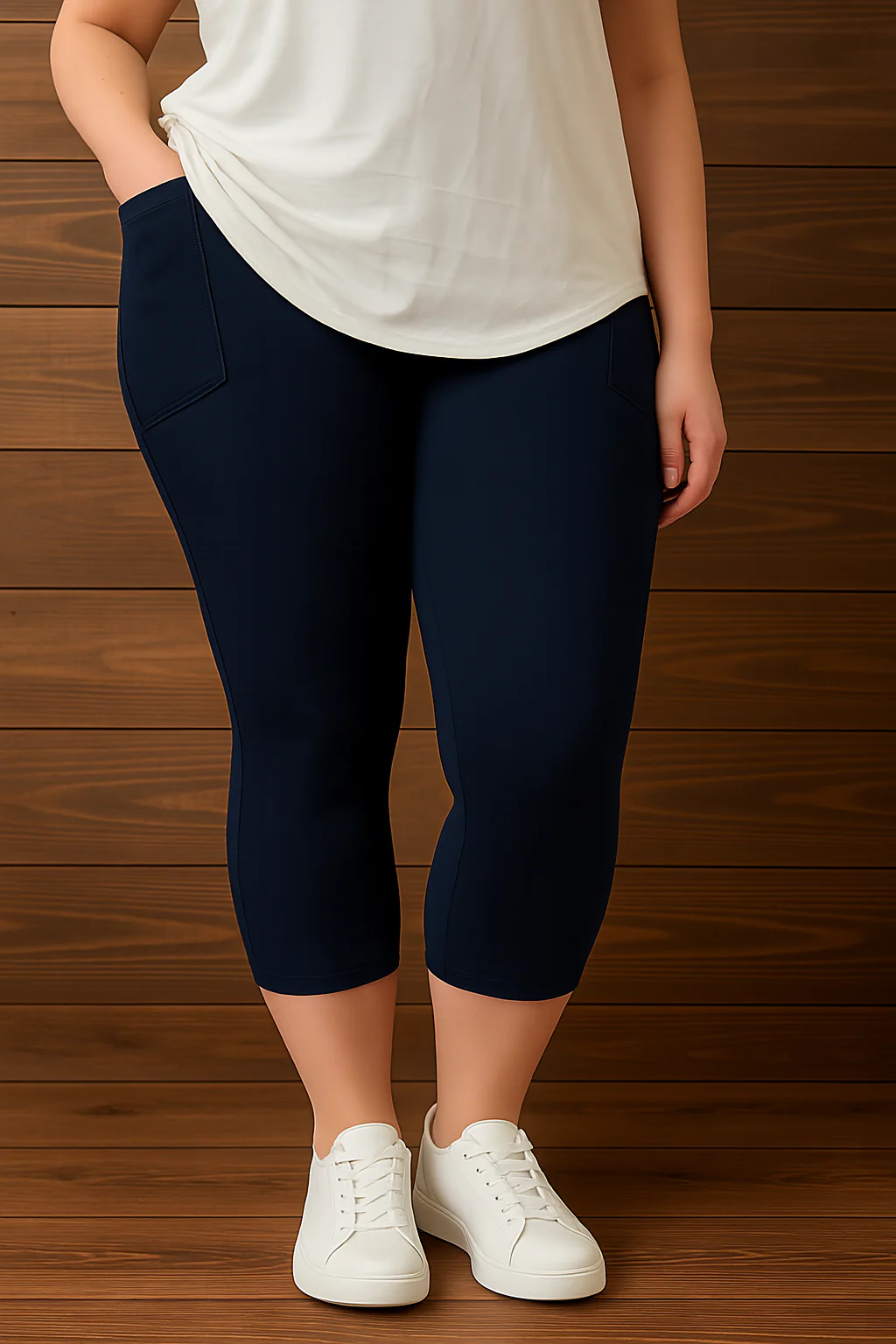 SOLID NAVY POCKET CAPRI LEGGINGS