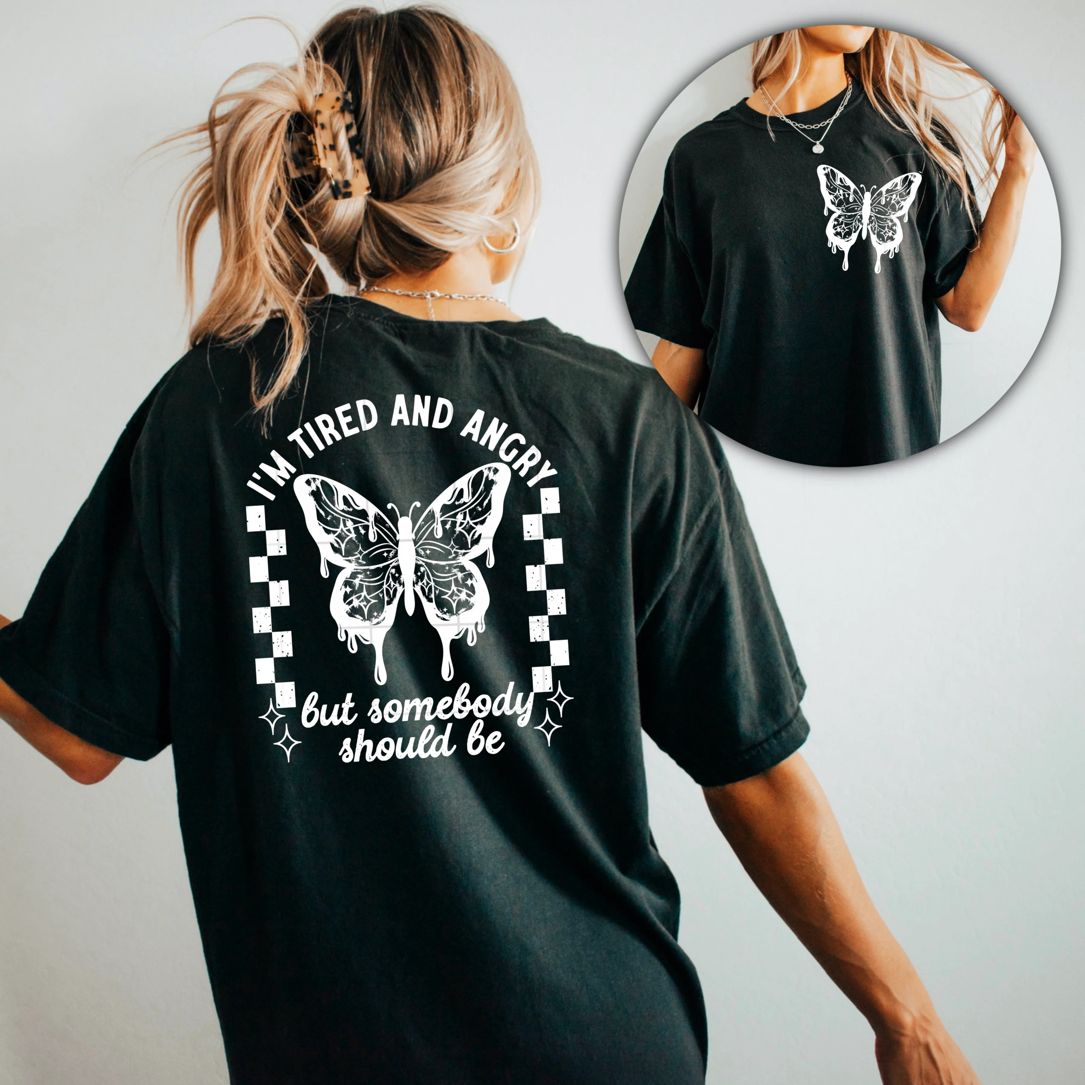TIRED AND ANGRY - POCKET PRINT DOUBLE SIDED TEE - Image 2