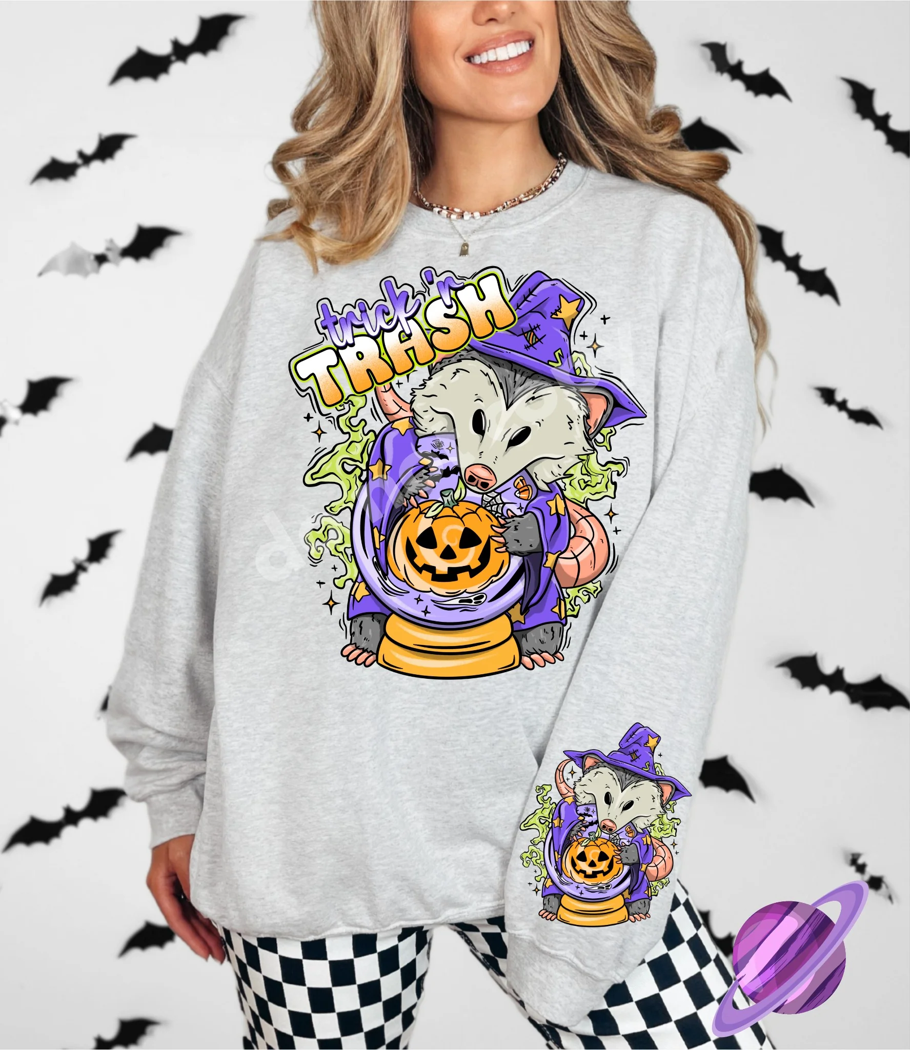 TRICK N TRASH- CREWNECK SWEATSHIRT  W/ SLEEVE PRINT