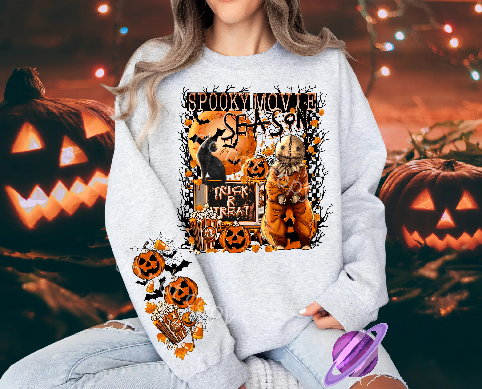TRICK SAM MOVIE SEASON CREWNECK SWEATSHIRT W/ SLEEVE PRINT