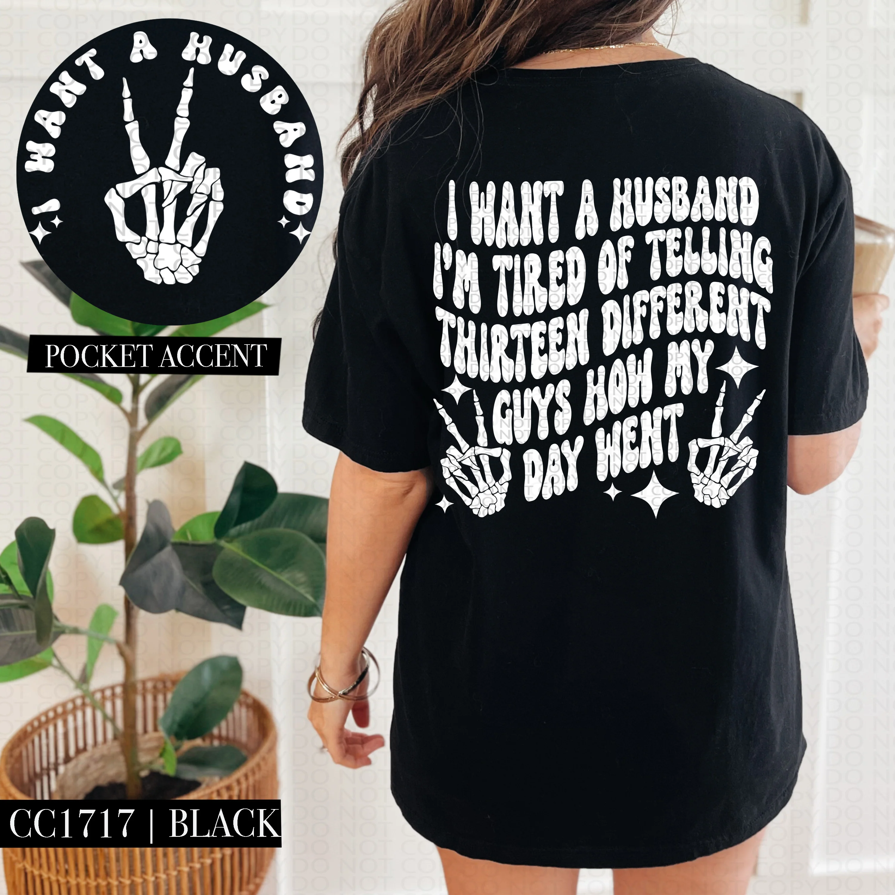 WANT A HUSBAND POCKET PRINT DOUBLE SIDED TEE - Image 2