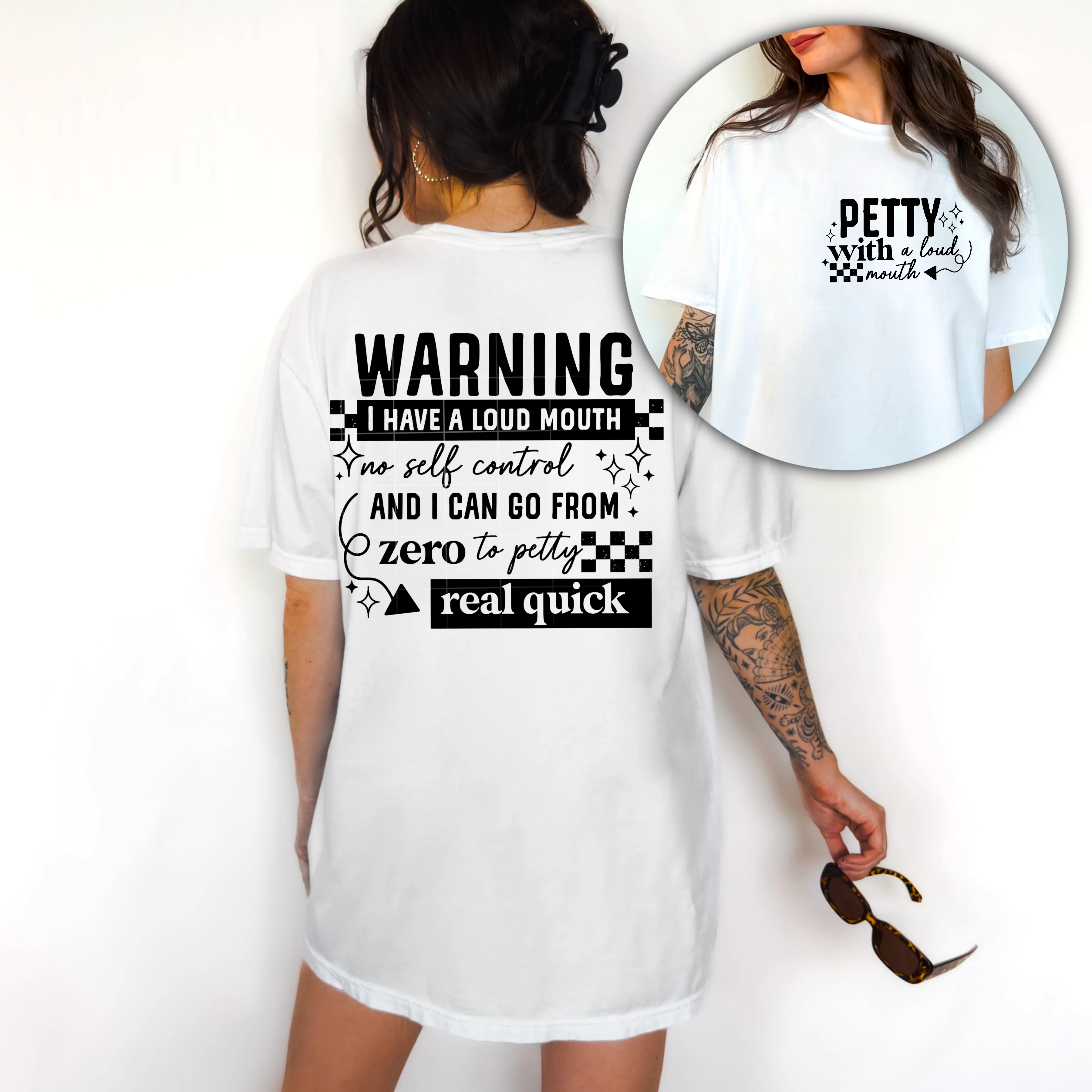 WARNING LOUD MOUTH- POCKET PRINT DOUBLE SIDED TEE - Image 2