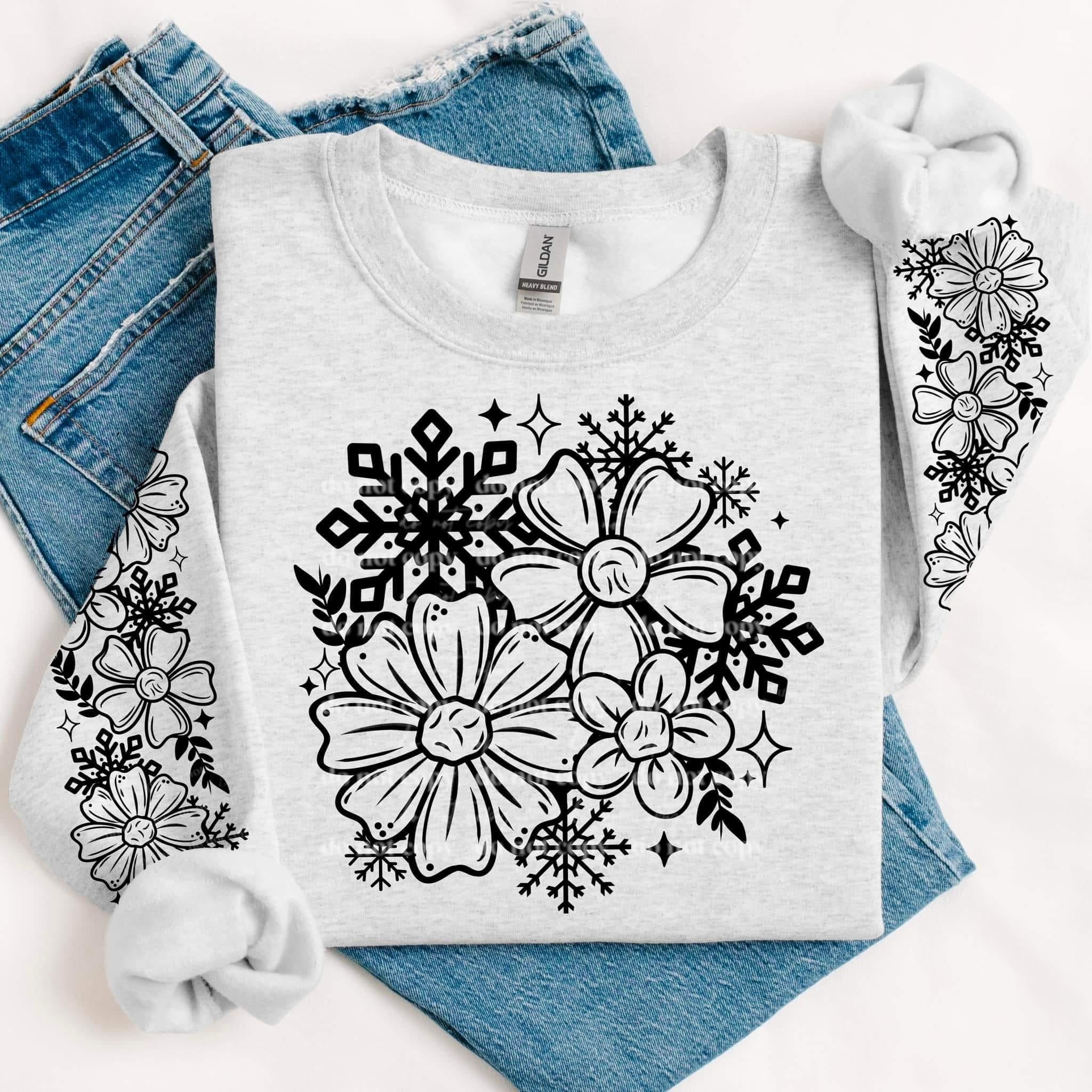 SKETCHED SNOWFLAKE FLORAL SWEATSHIRT W/ SLEEVE PRINT - Image 2